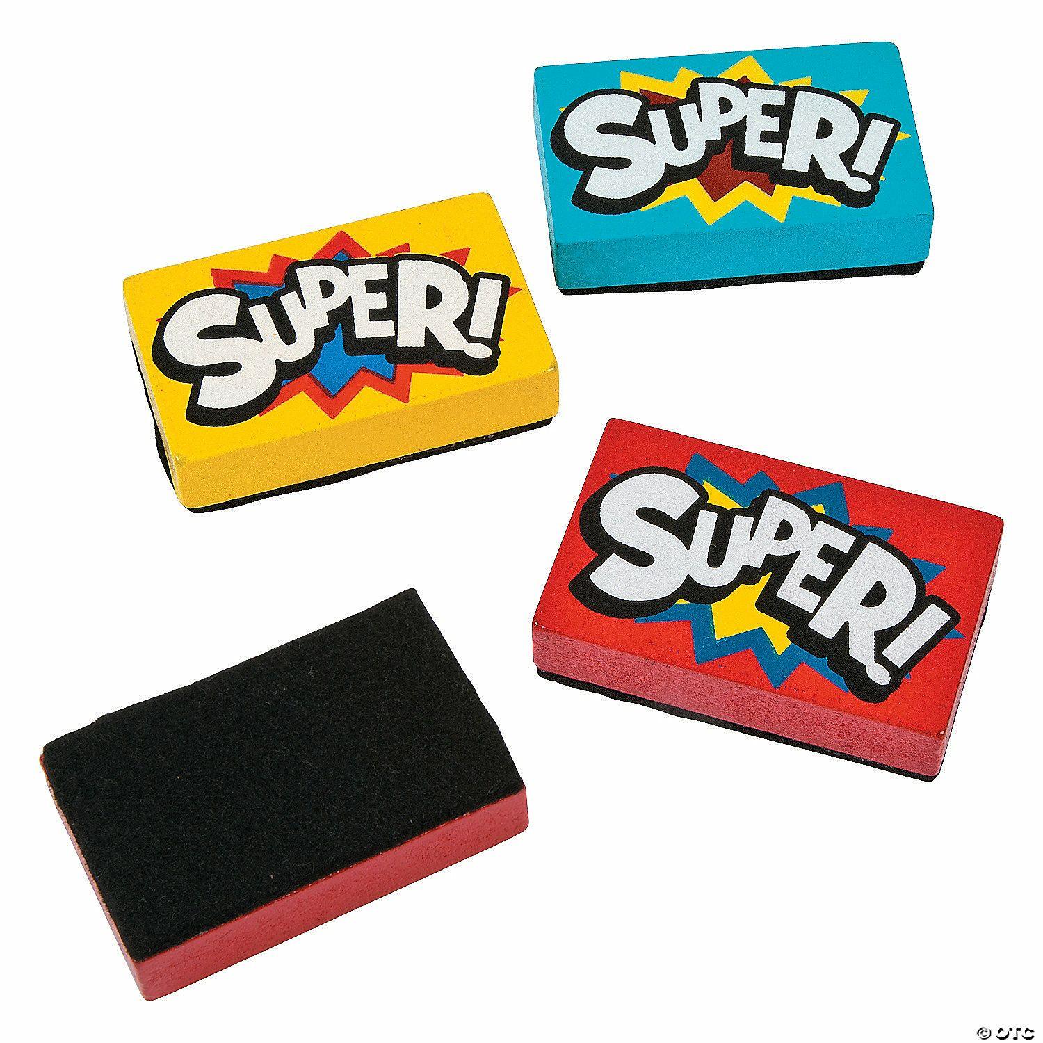 Dry Erase | Superhero Mini Dry Erase Erasers – 12 Pc.