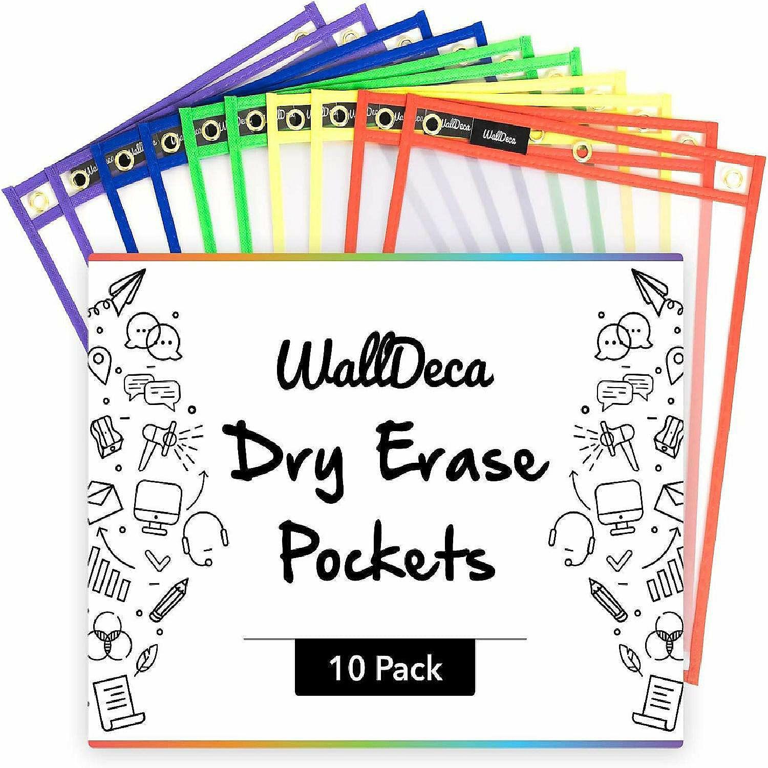 Dry Erase | WallDeca Dry Erase Pocket Sleeves Assorted Colors (10-Pack), 8.5″ x 11″