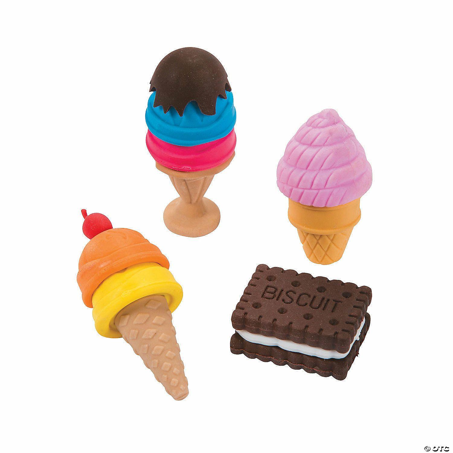 Erasers | 1 1/4″ – 2″ Assorted Summer Treat-Shaped Rubber Erasers – 24 Pc.