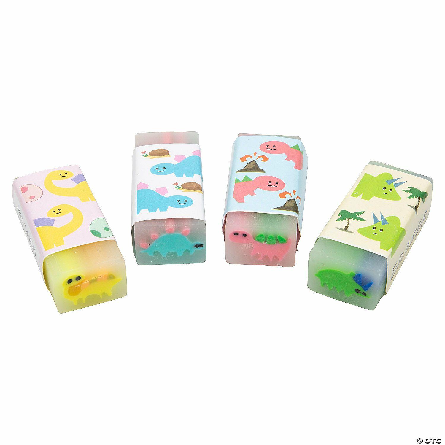 Erasers | 1 3/4″ x 1 2″ Transparent Multicolored Dinosaur Vinyl Erasers – 24 Pc.