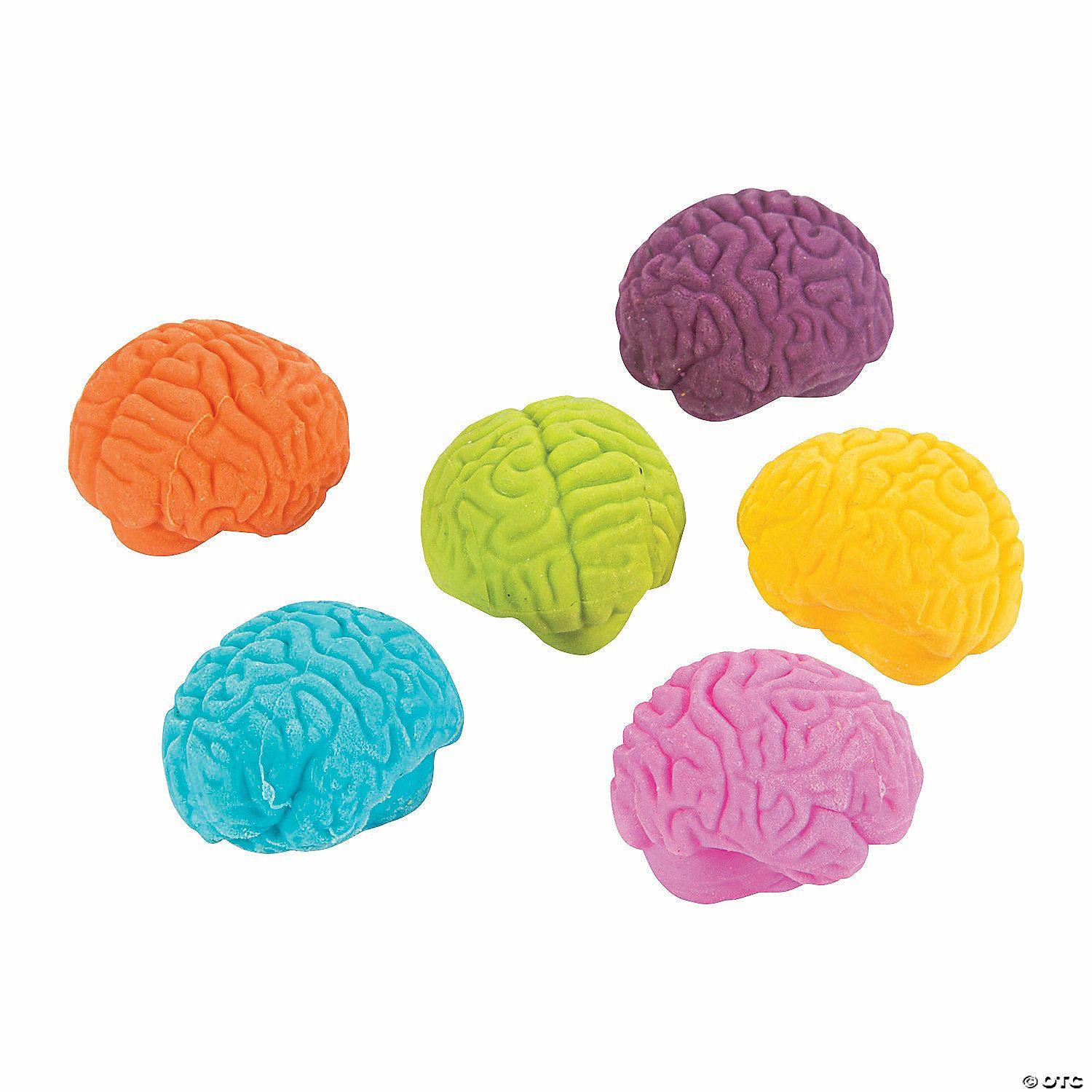 Erasers | 1″ Mini Halloween Bright Colors Brain-Shaped Eraser Handouts – 24 Pc.