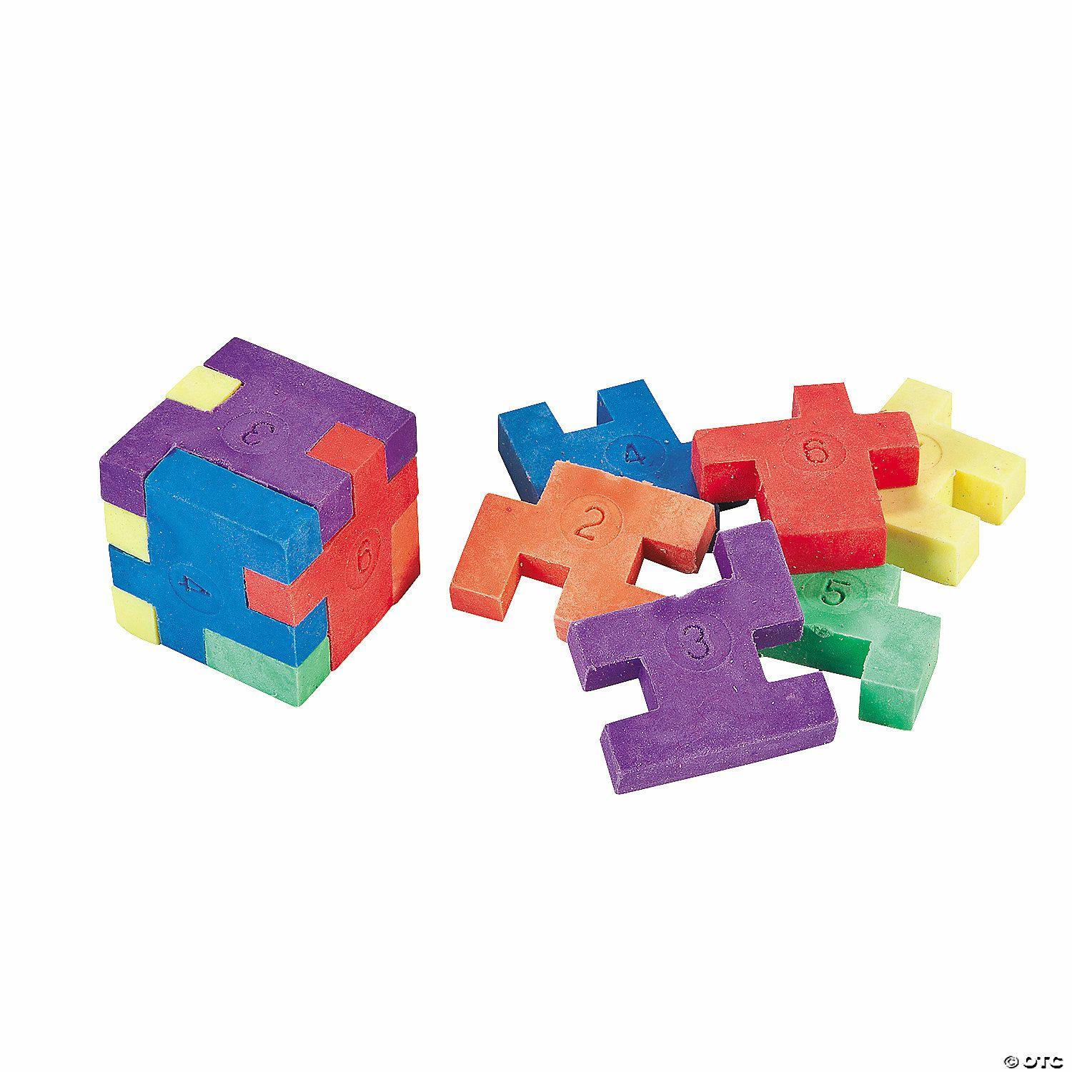 Erasers | 1″ Mini Six-Sided Cube Puzzle Rubber Erasers – 12 Pc.