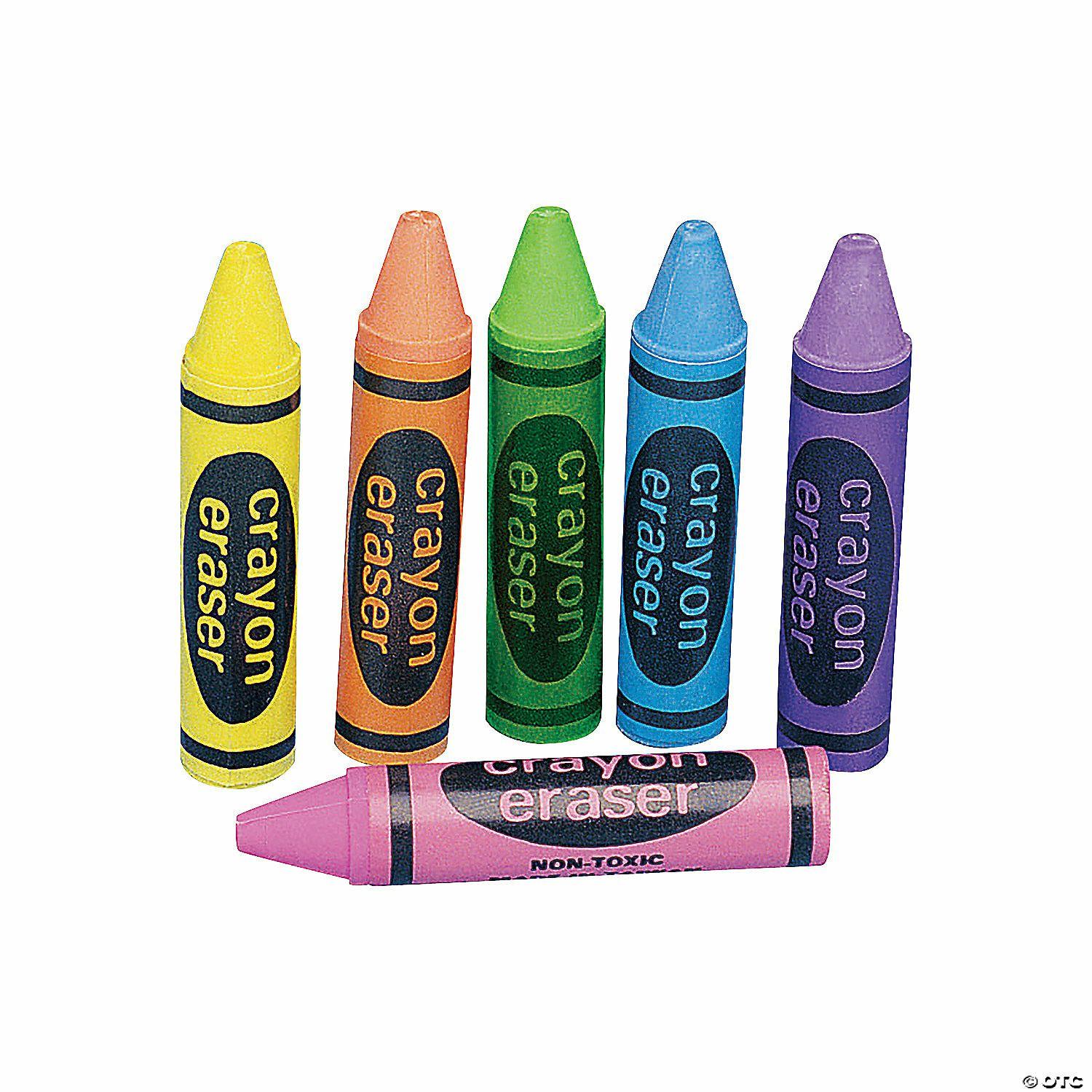 Erasers | 2 1/2″ Bulk 72 Pc. Crayon-Shaped Solid Color Rubber Erasers