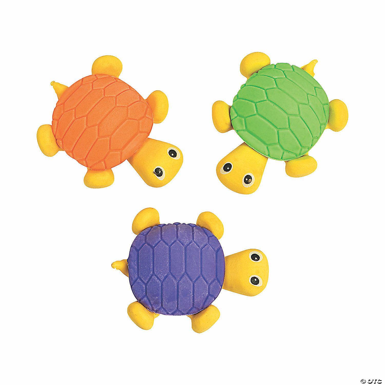 Erasers | 2″ Bright Colors Turtle-Shaped Rubber Erasers – 12 Pc.