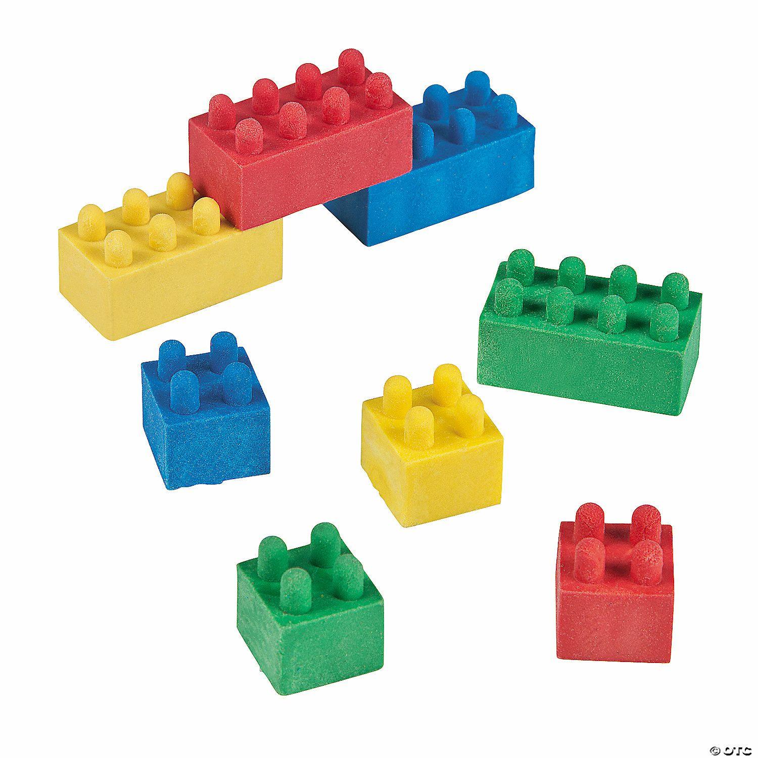 Erasers | 3/4″ – 1 1 4″ Solid Color Brick Stackable Rubber Erasers – 24 Pc.