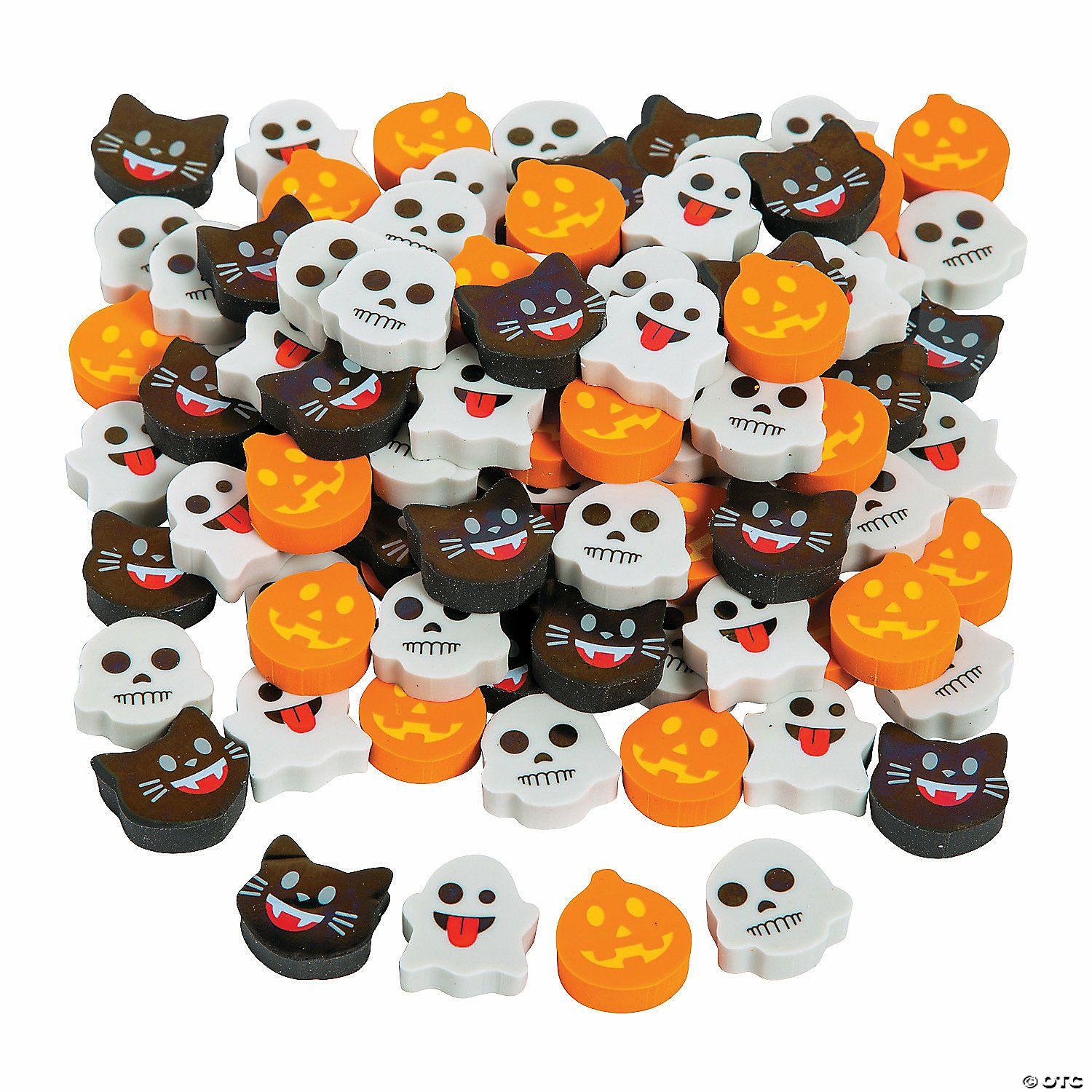 Erasers | 3/4″ Bulk 144 Pc. Mini Halloween Face Emoji Eraser Assortment