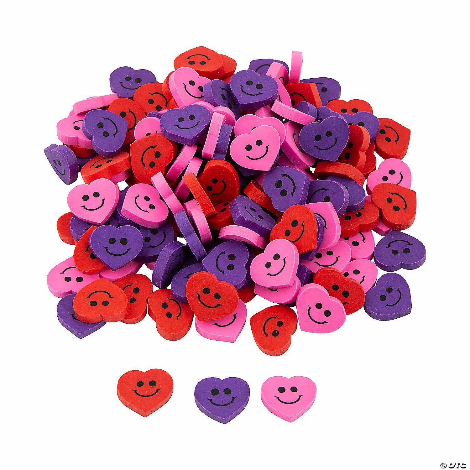 Erasers | Bulk 144 Pc. Mini Smile Face Heart Erasers