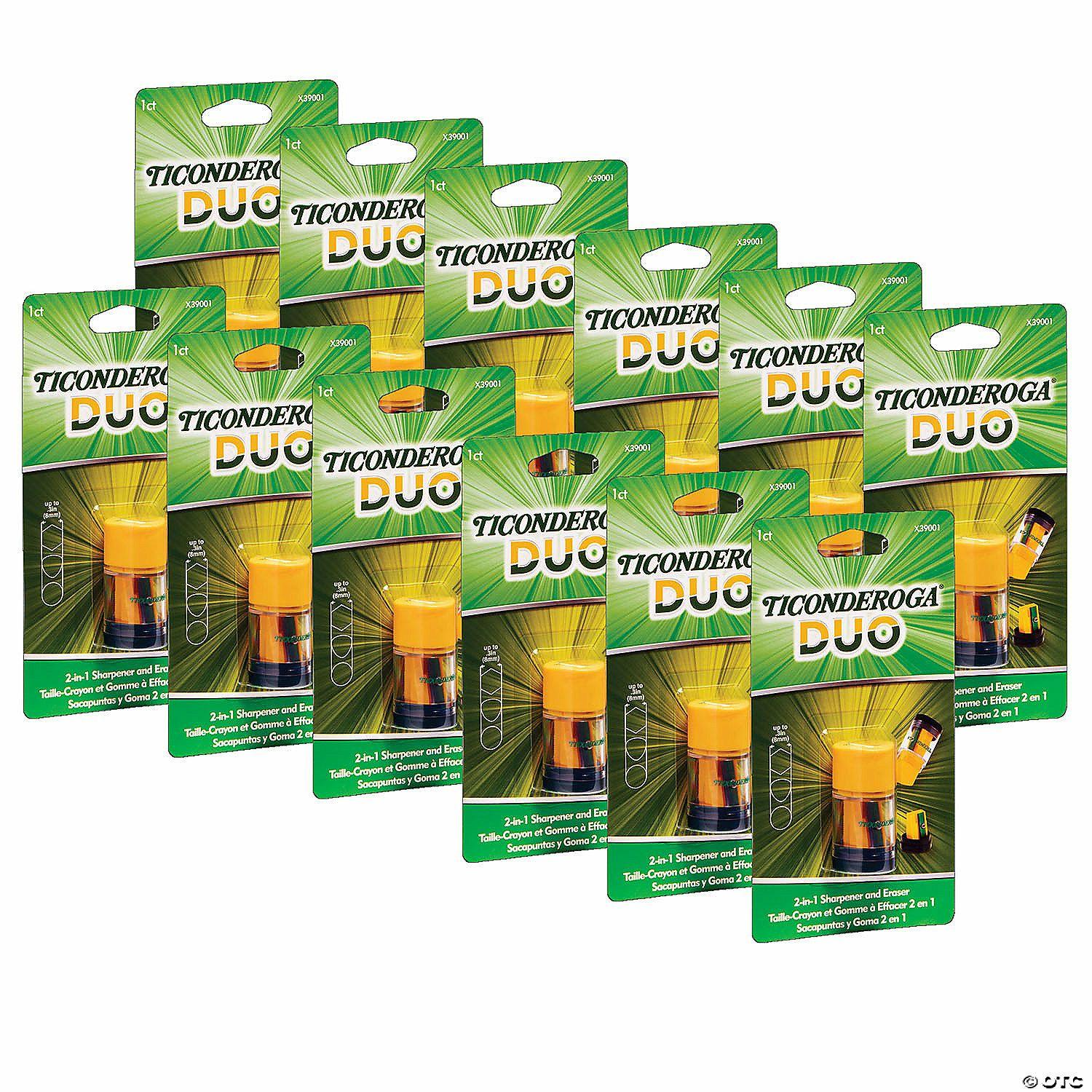 Erasers | Dixon Ticonderoga DUO Sharpener/Eraser, Green and Yellow, Pack of 12