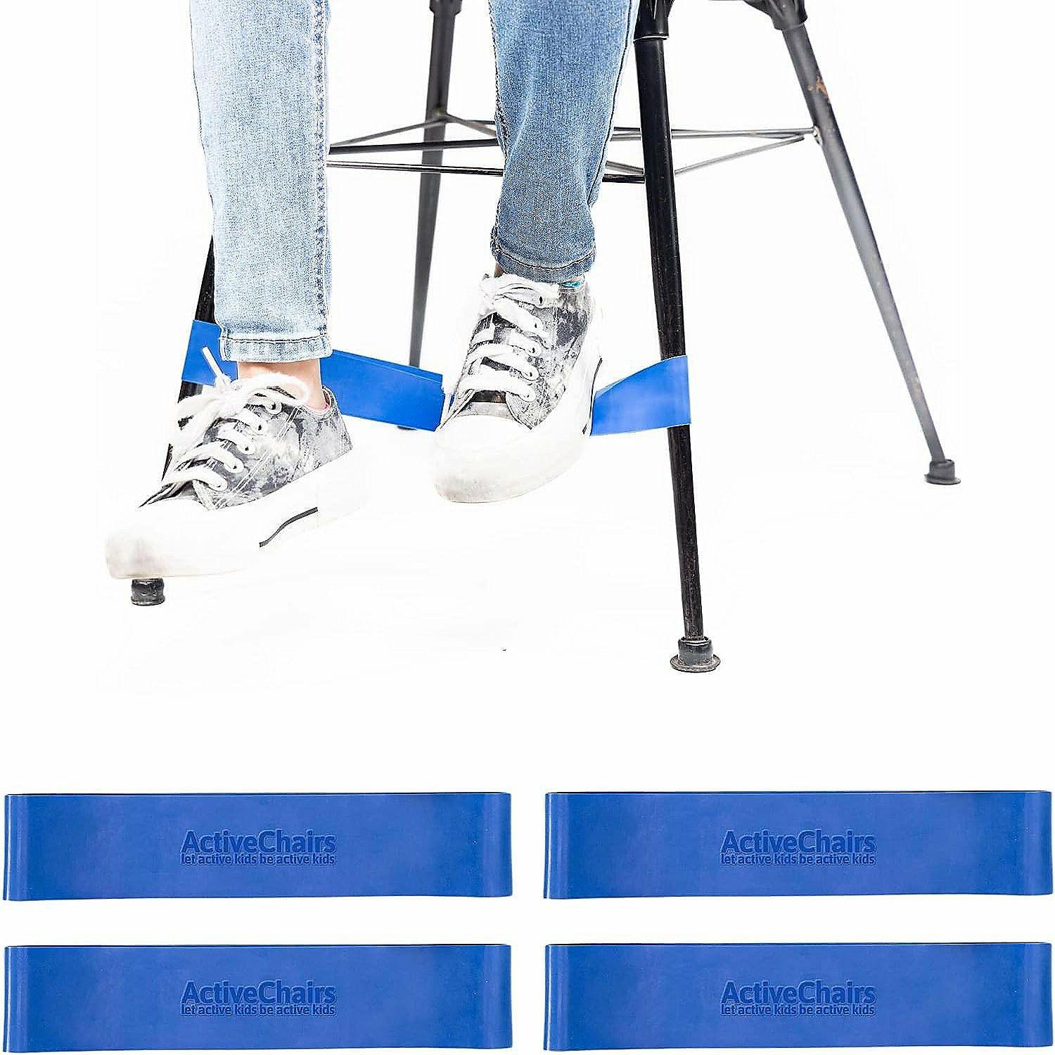 Flexible Seating | Active Chairs Kick-It Chair Bands for Kids, Flexible Seating for Fidgety Feet, Essential Classroom Supplies, Blue, 4-Pack