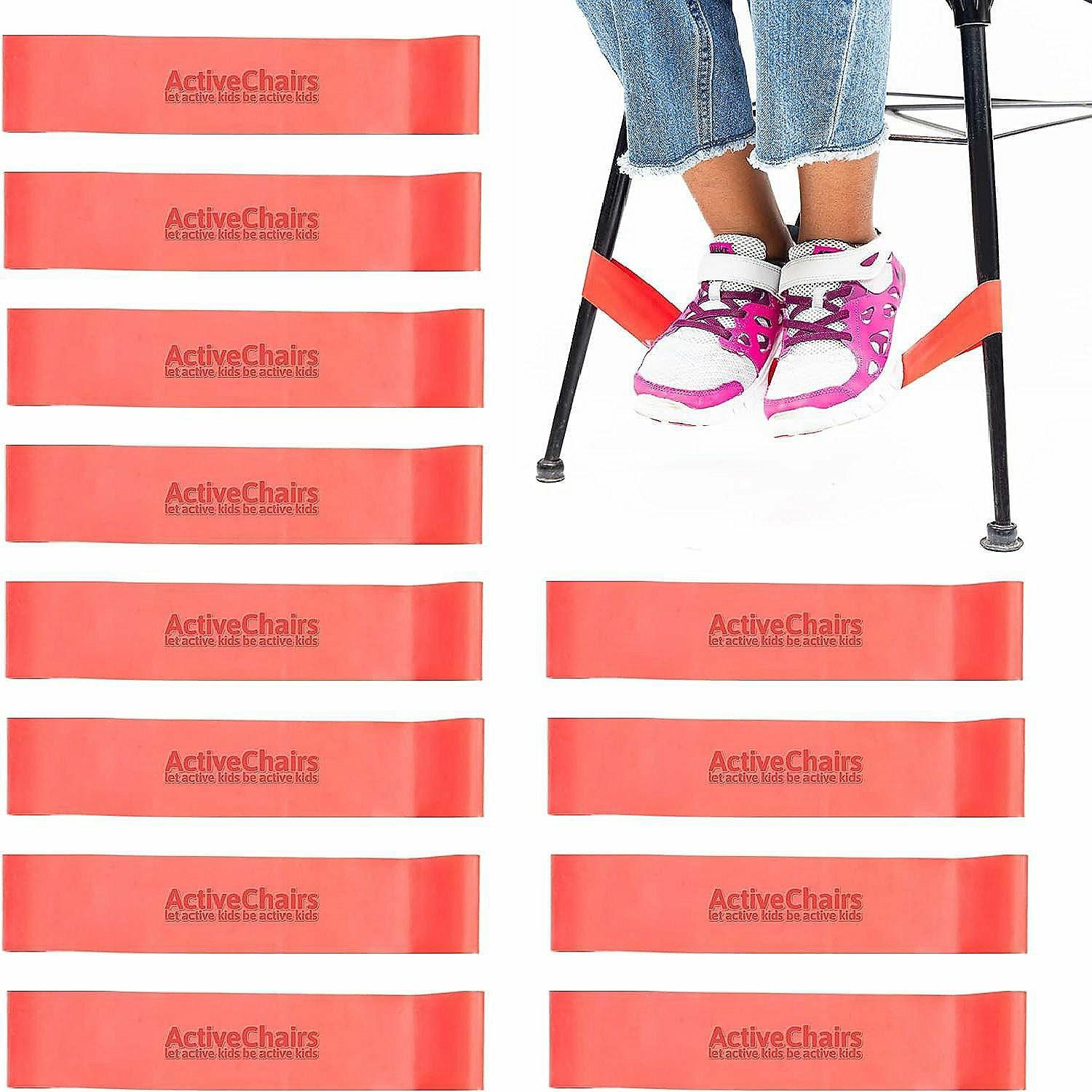 Flexible Seating | Active Chairs Kick-It Chair Bands for Kids, Flexible Seating for Fidgety Feet, Essential Classroom Supplies, Red, 12-Pack