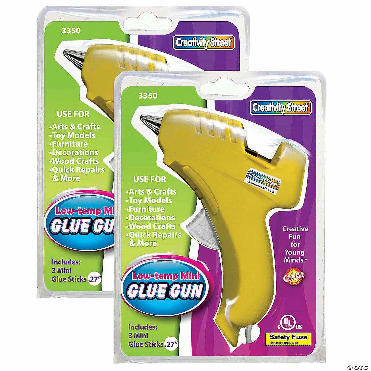 Glue & Adhesives | Creativity Street Low-Temp Mini Glue Gun, Yellow, 5.5″ x 4″, 1 Glue Gun + 3 Glue Sticks Per Pack, 2 Packs