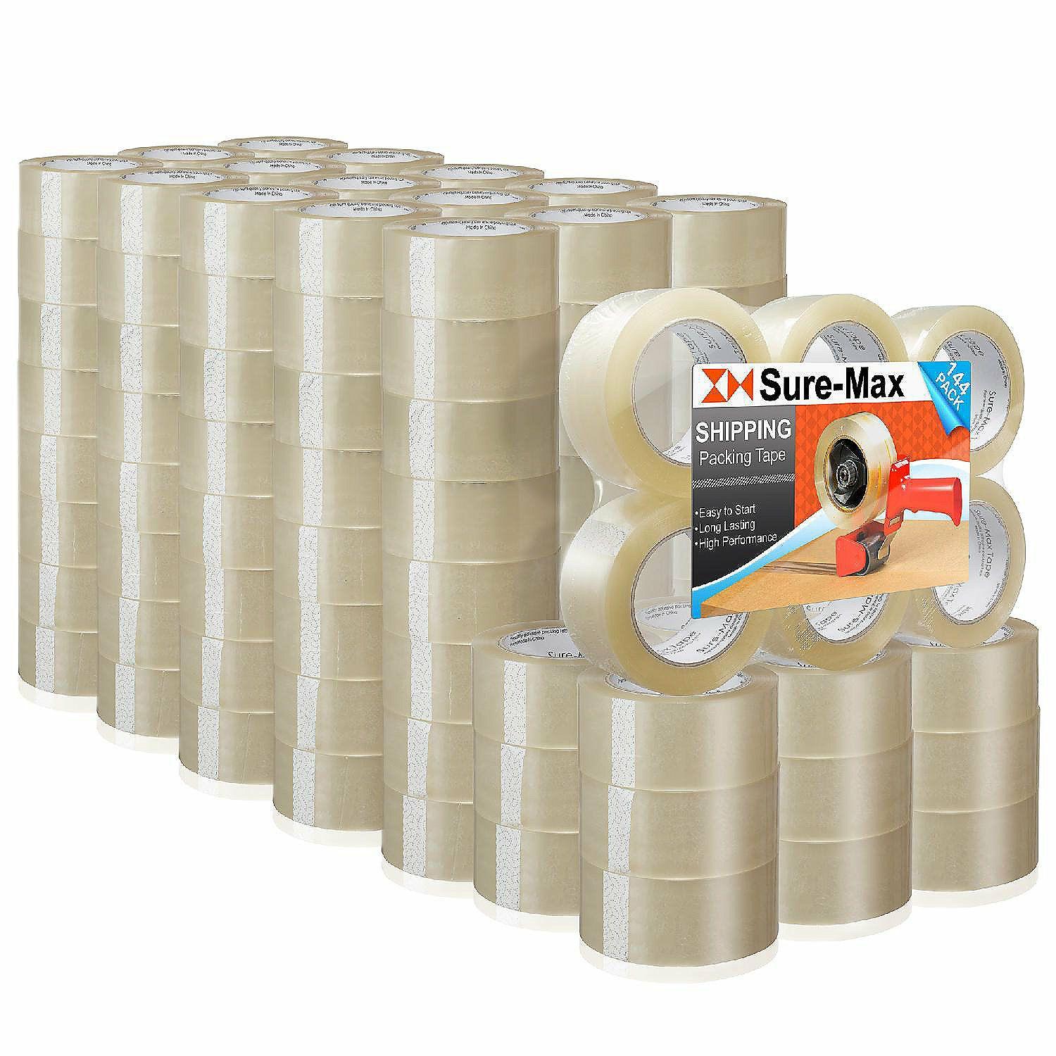 Glue & Adhesives | Sure-Max 144 Rolls Carton Sealing Clear Packing Tape Box Shipping – 2 mil 2″ x 110 Yards