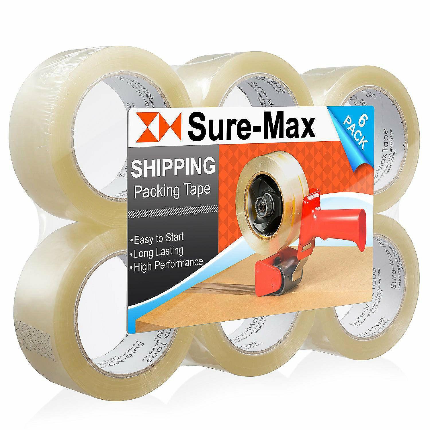 Glue & Adhesives | Sure-Max 6 Rolls Carton Sealing Clear Packing Tape Box Shipping – 1.8 mil 2″ x 110 Yards