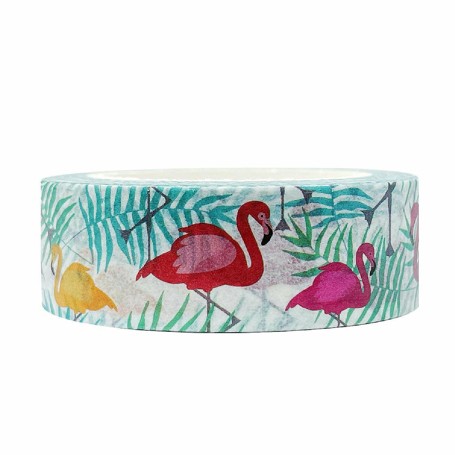 Glue & Adhesives | Wrapables 15mm x 10M Washi Masking Tape, Colorful Flamingos