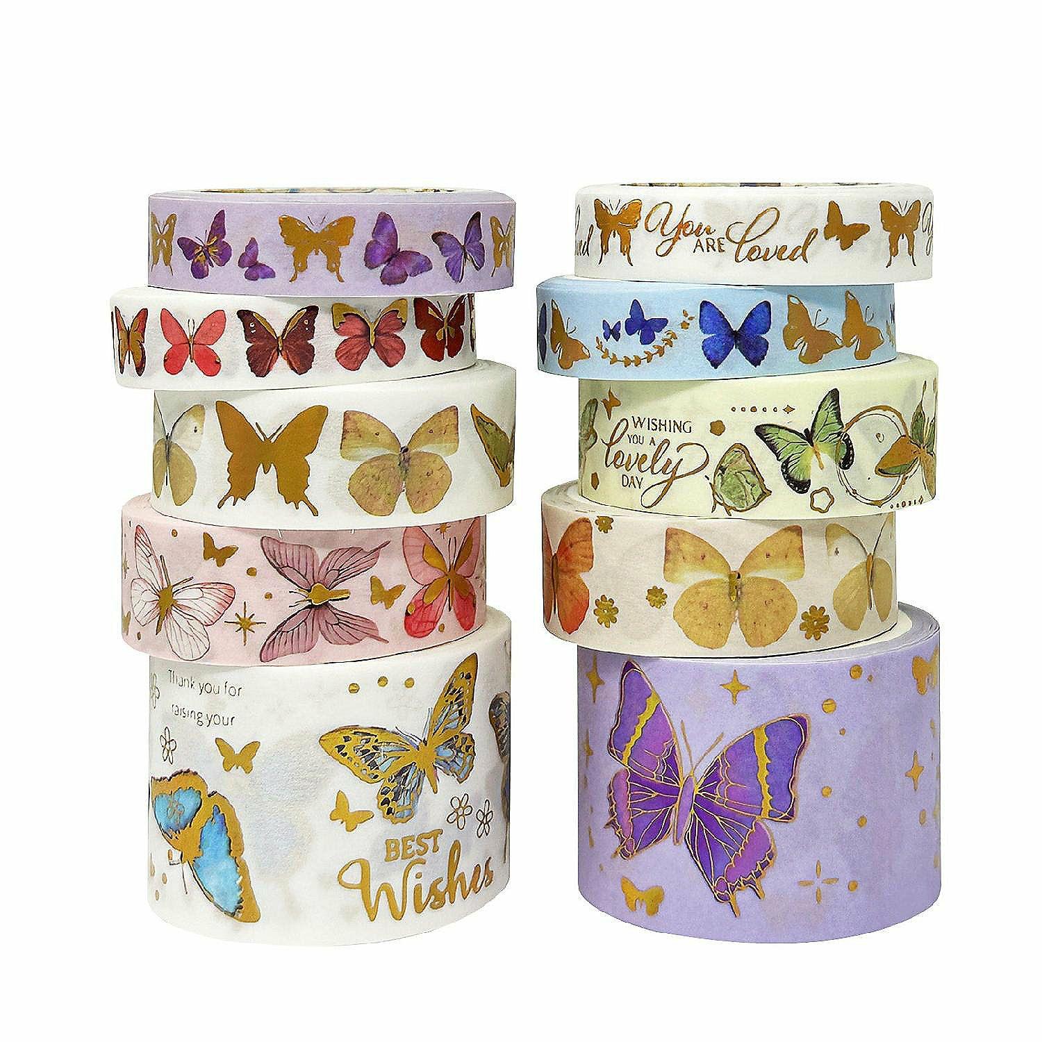 Glue & Adhesives | Wrapables Decorative Gold Foil Washi Tape Box Set (10 Rolls), Butterflies