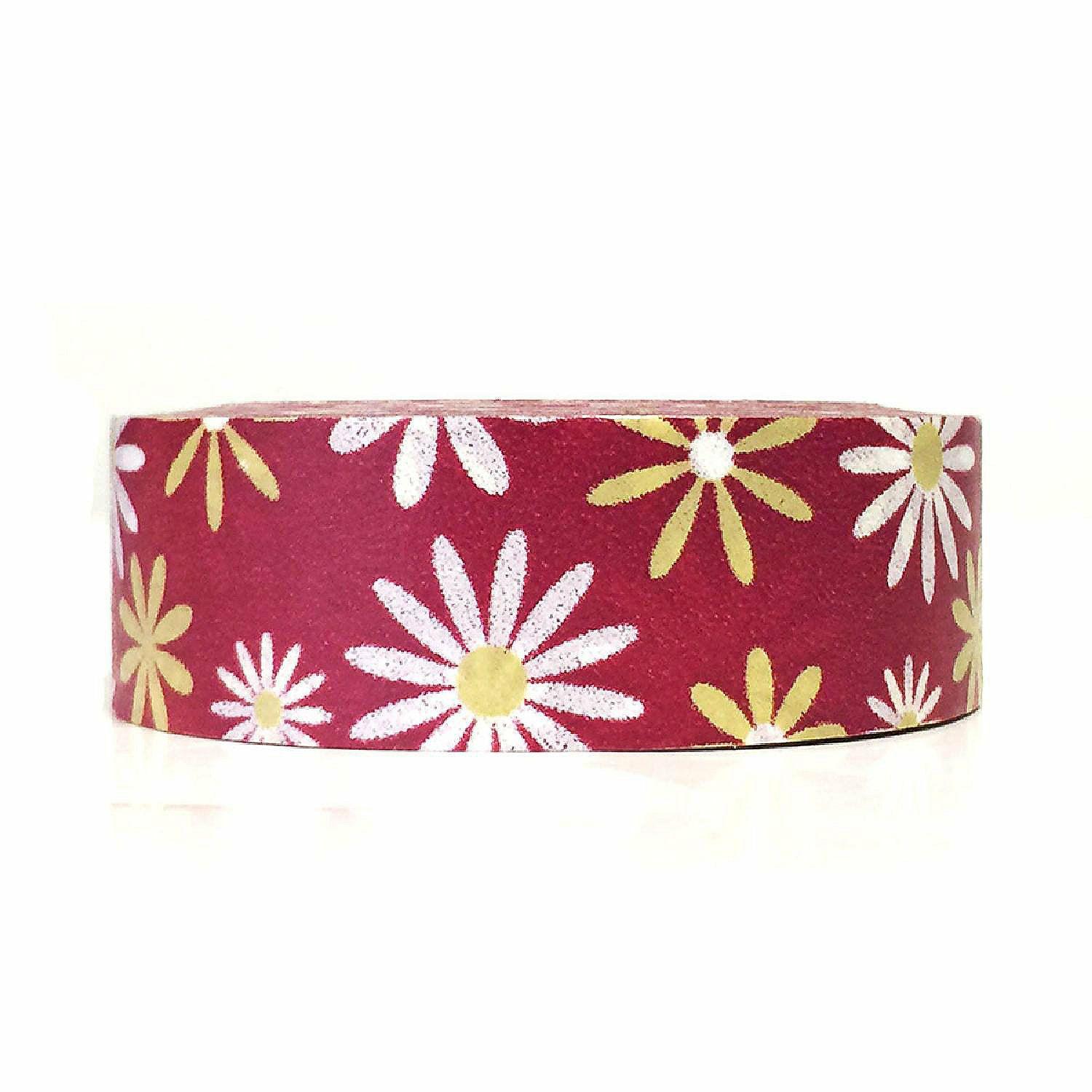 Glue & Adhesives | Wrapables Decorative Washi Masking Tape, Daisies on Red