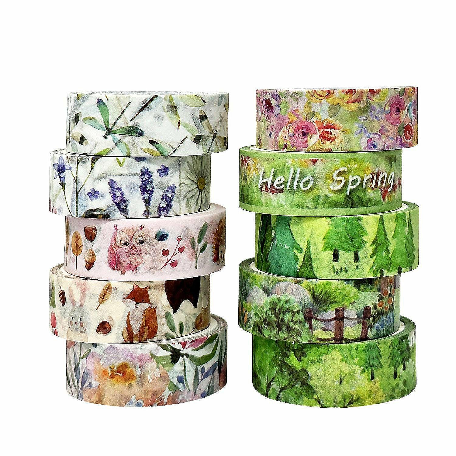 Glue & Adhesives | Wrapables Decorative Washi Tape (10 Rolls), Hello Spring