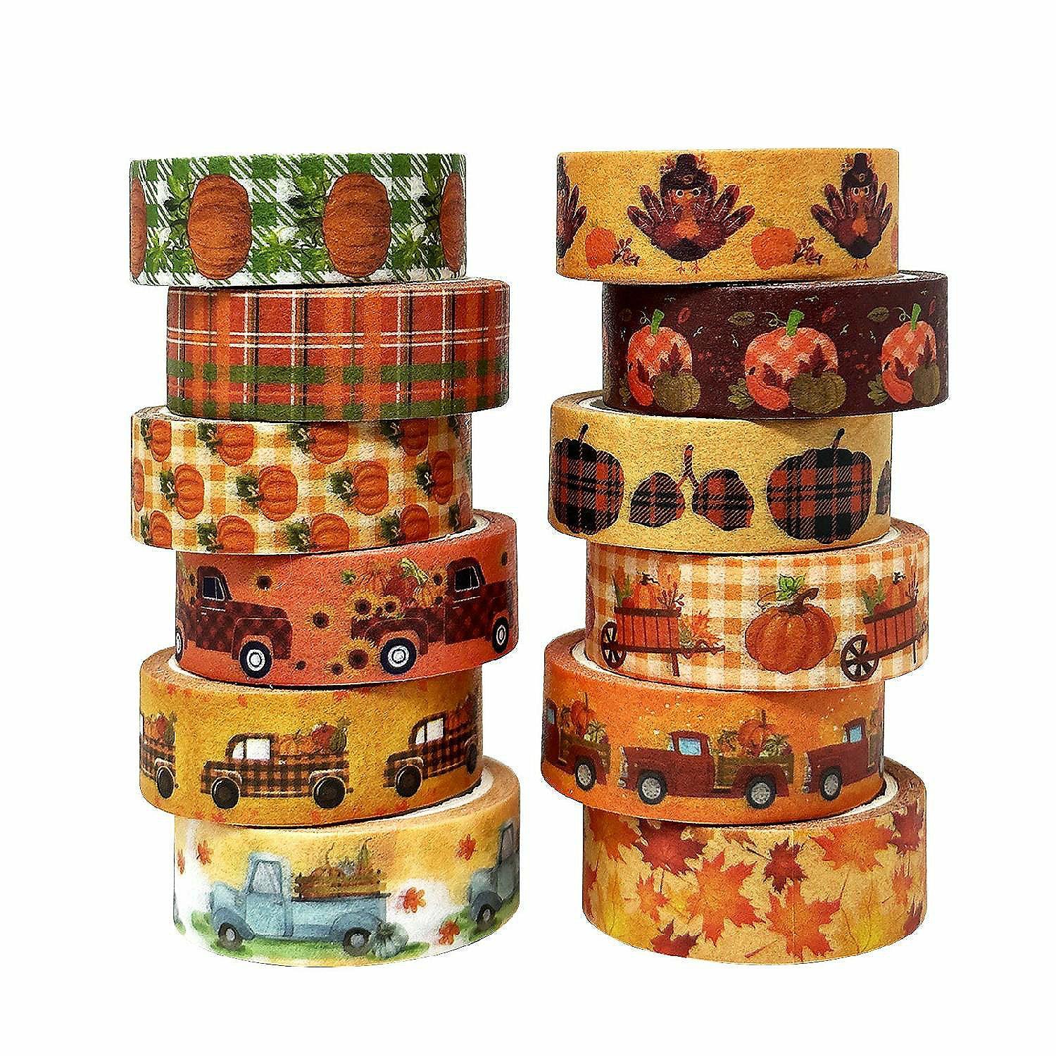 Glue & Adhesives | Wrapables Decorative Washi Tape (12 Rolls), Pumpkin Fun