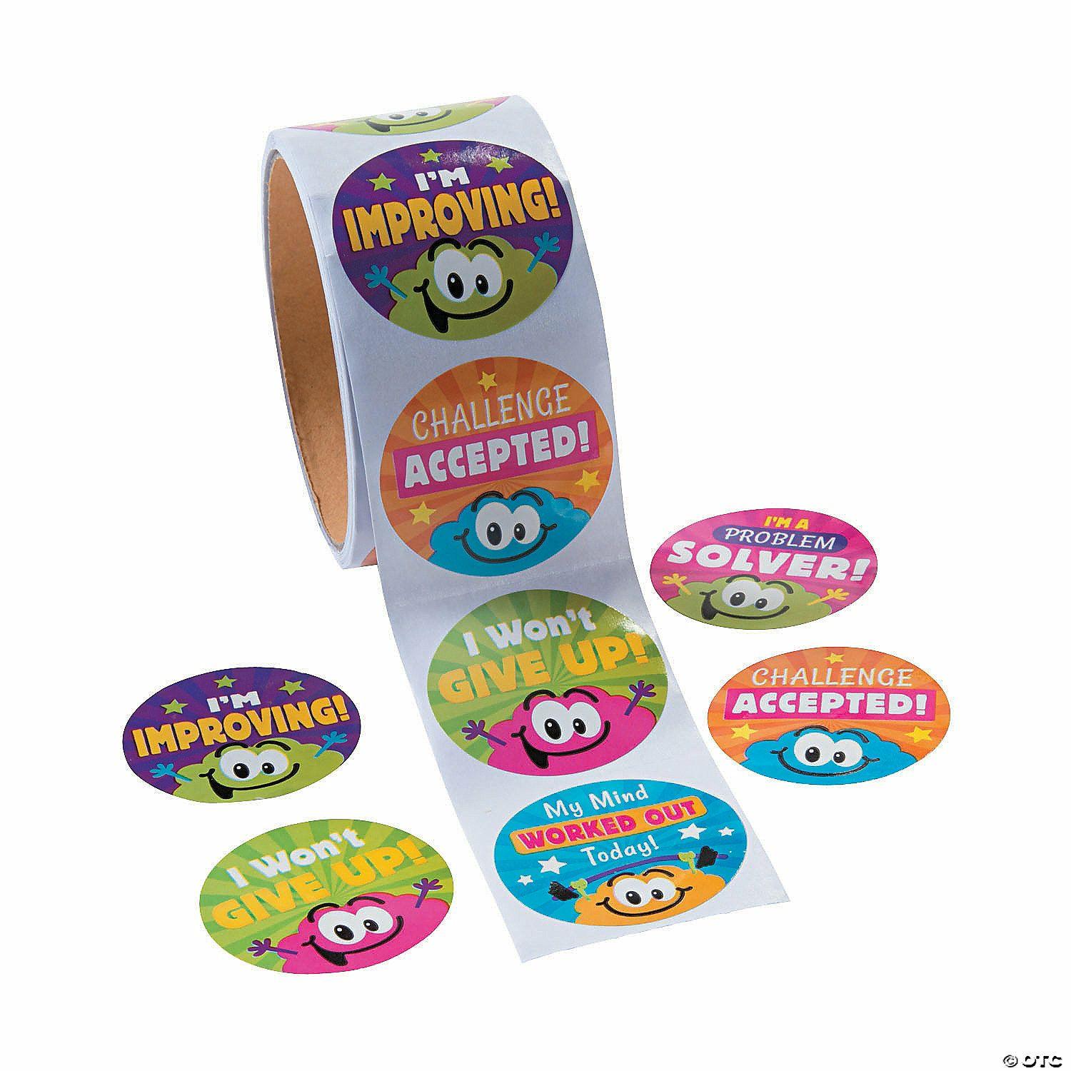 Growth Mindset | 1 1/2″ Growth Mindset Multicolor Paper Sticker Roll – 100 Pc.