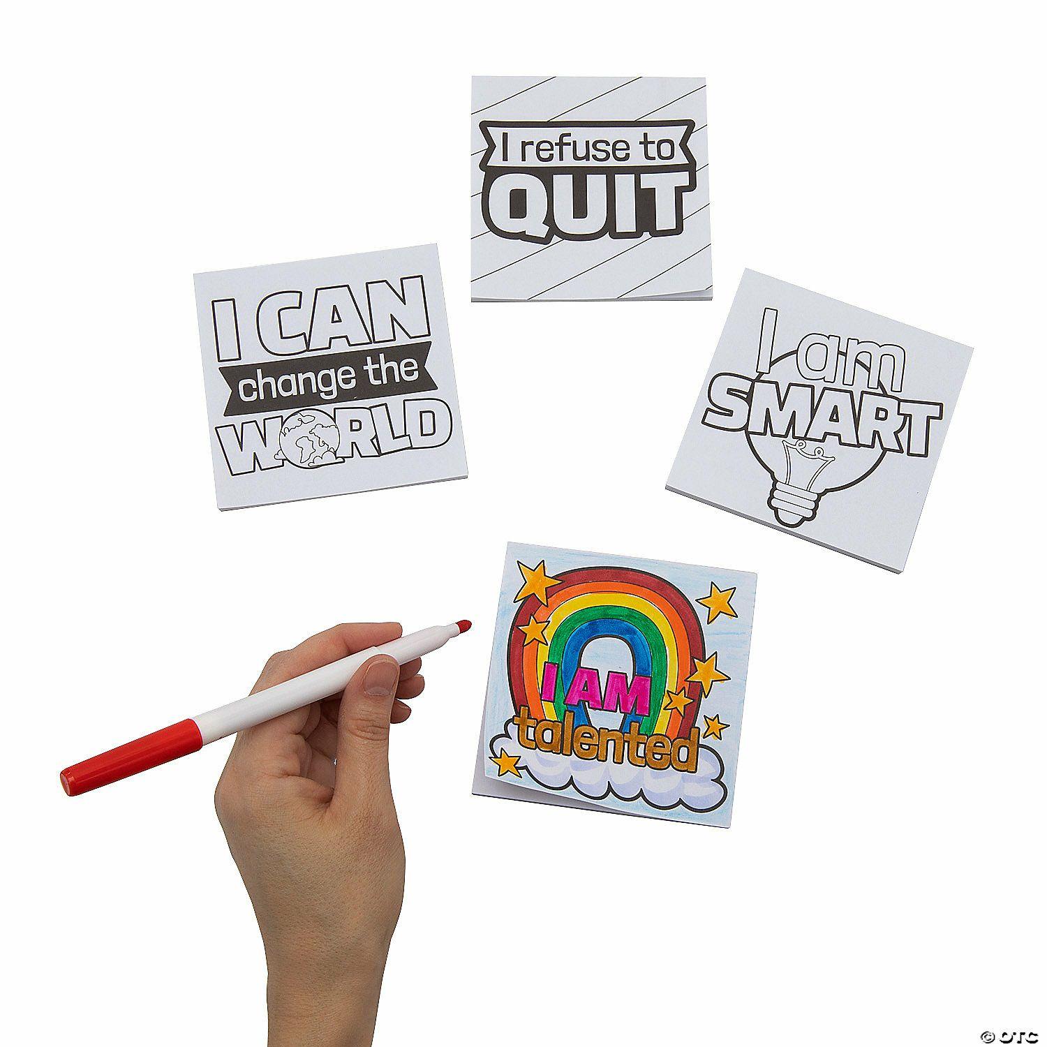 Growth Mindset | 4″ Color Your Own Positive Affirmations Paper Notepads – 24 Pc.