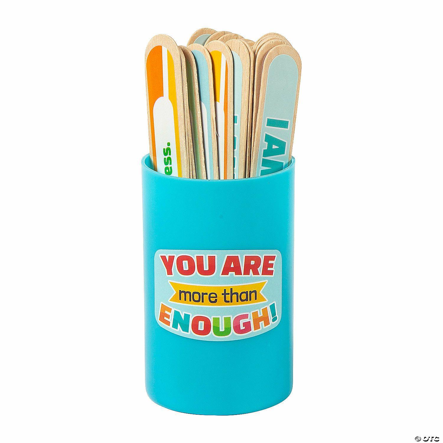 Growth Mindset | 5 3/4″ Affirmation Wood Sticks with Plastic Storage Cup – 29 Pc.