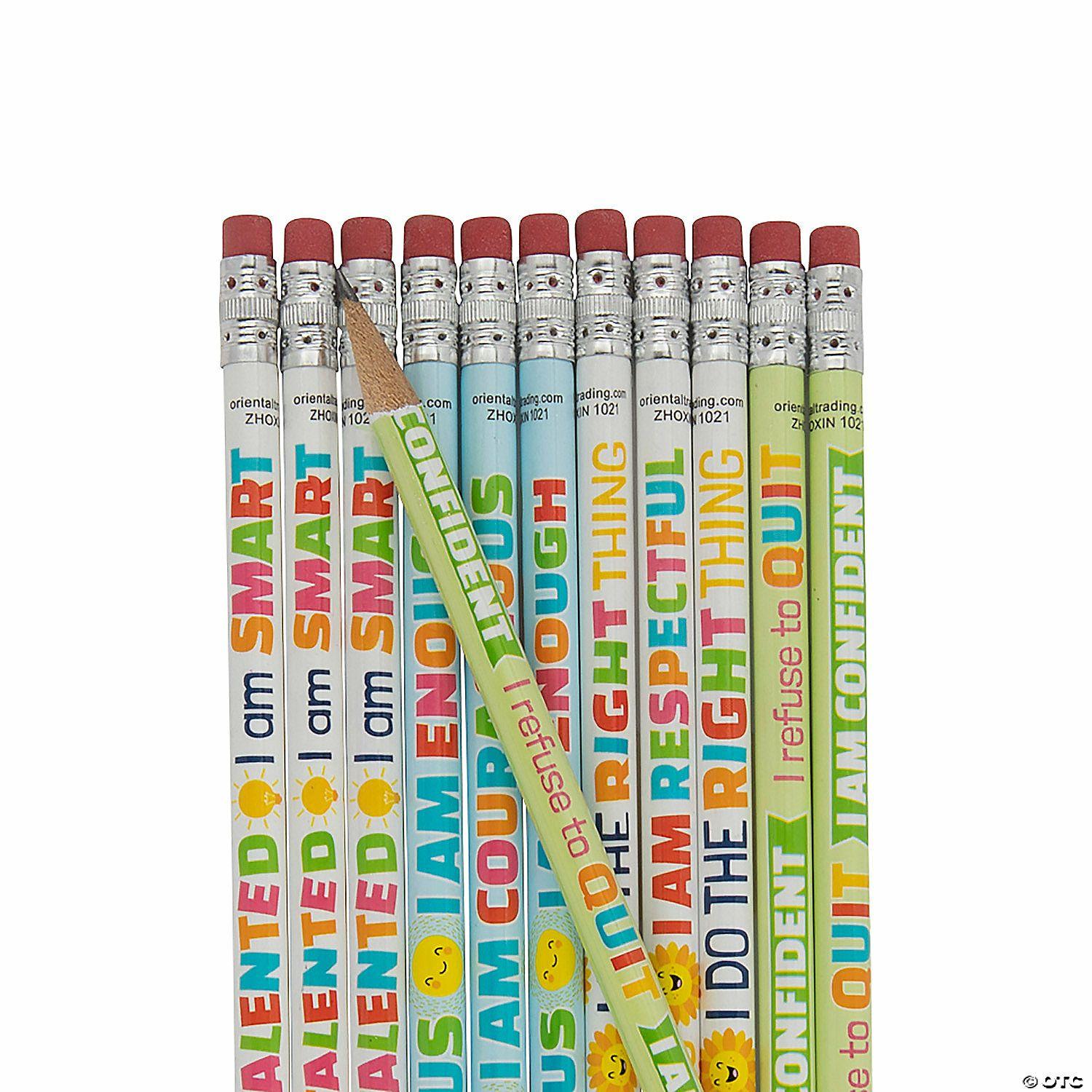 Growth Mindset | 7 1/2″ Affirmation Sayings Motivational Multicolor Wood Pencils – 24 Pc.