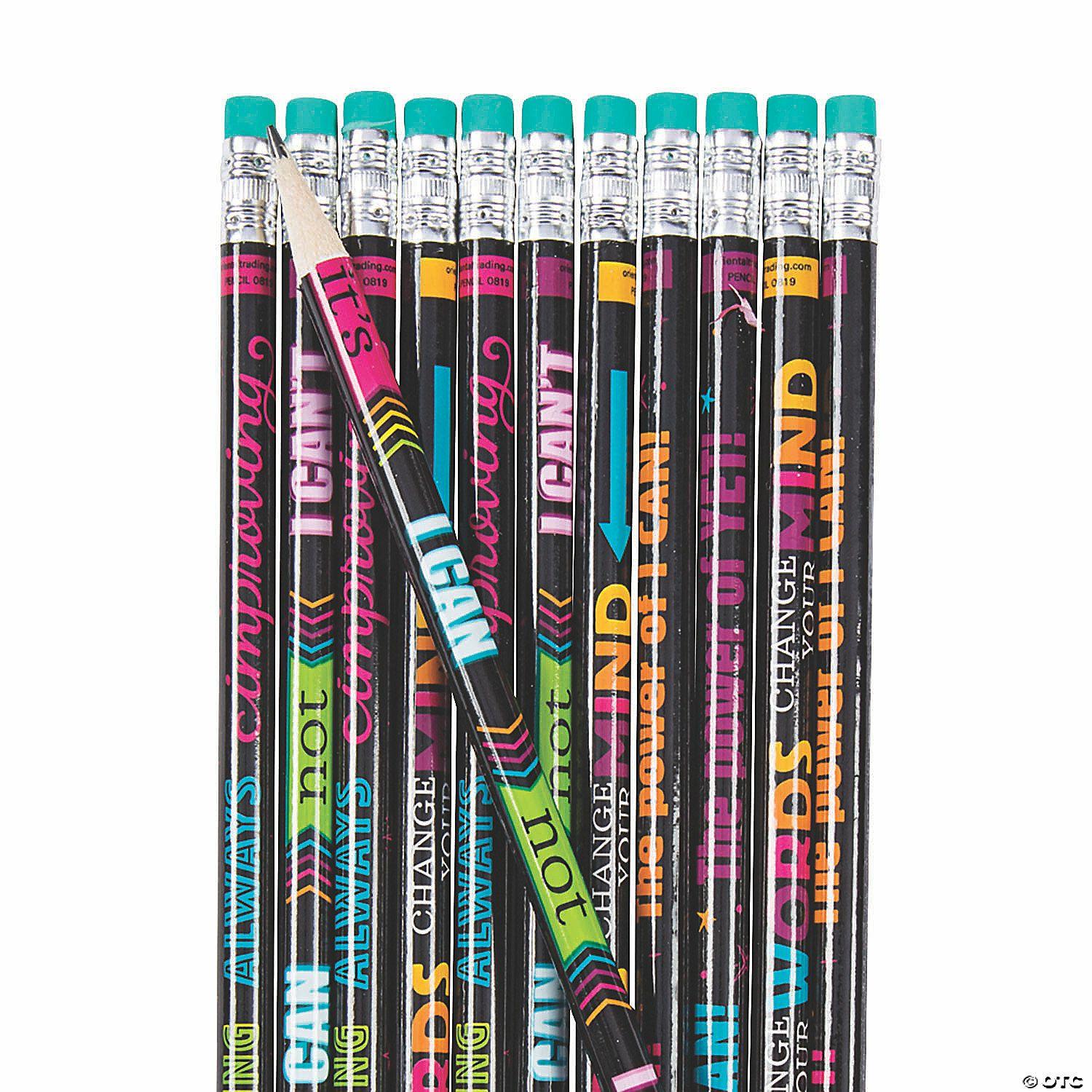 Growth Mindset | 7 1/2″ Growth Mindset Motivational Multicolor Wood Pencils – 24 Pc.