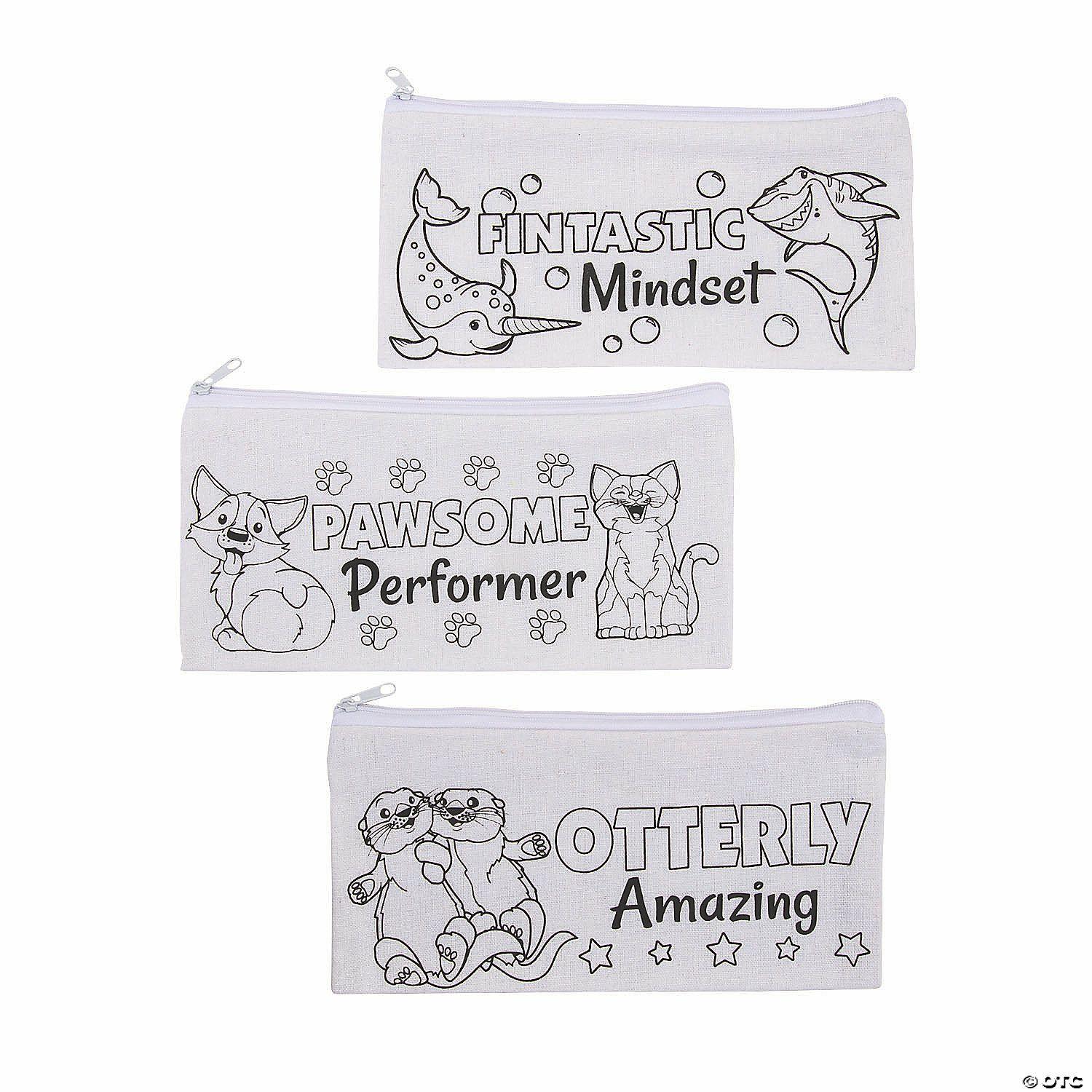 Growth Mindset | Color Your Own Canvas Positive Pals Pencil Cases – 12 Pc.