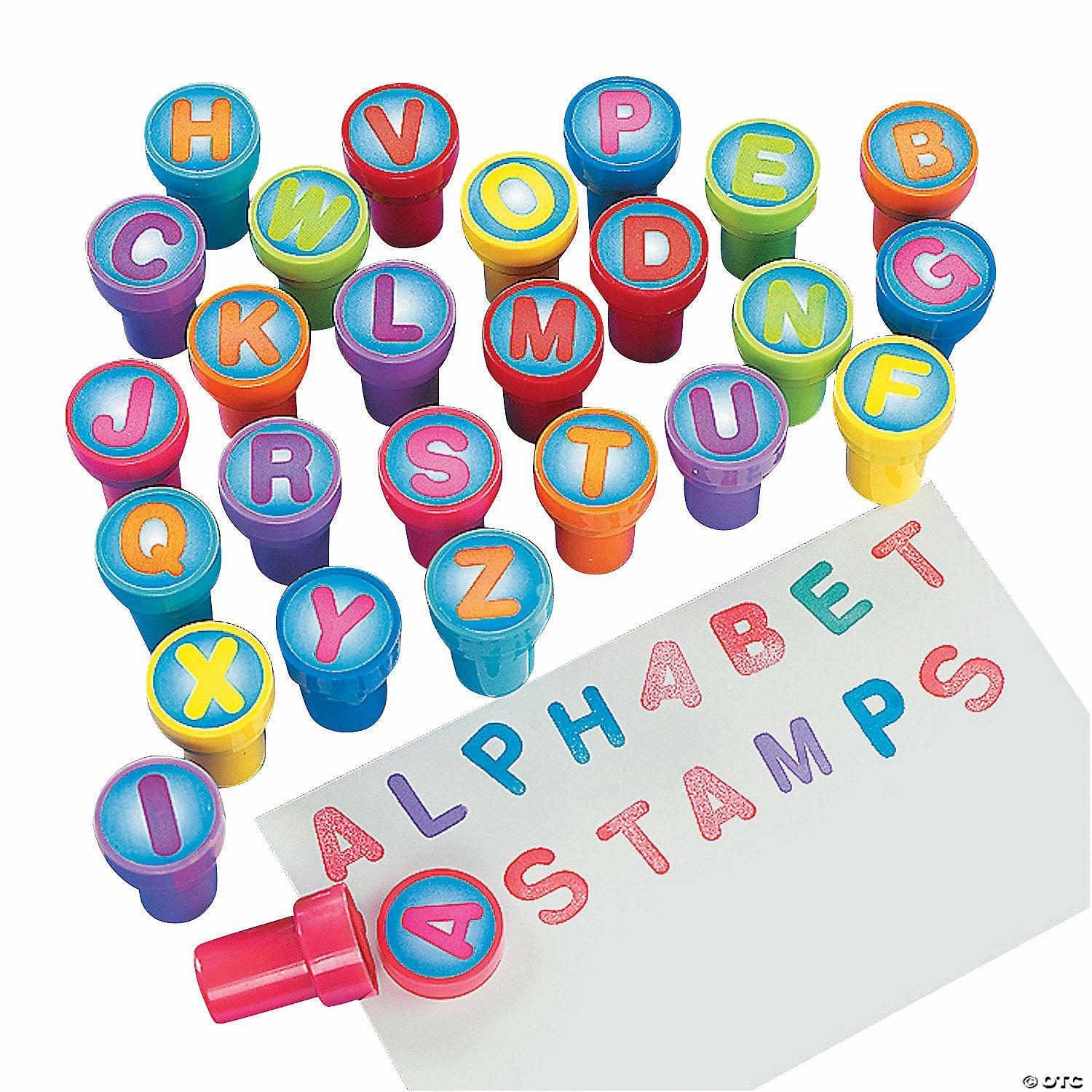 Language Arts | 1 1/2″ Alphabet Letter Multicolor Plastic Stampers – 26 Pc.