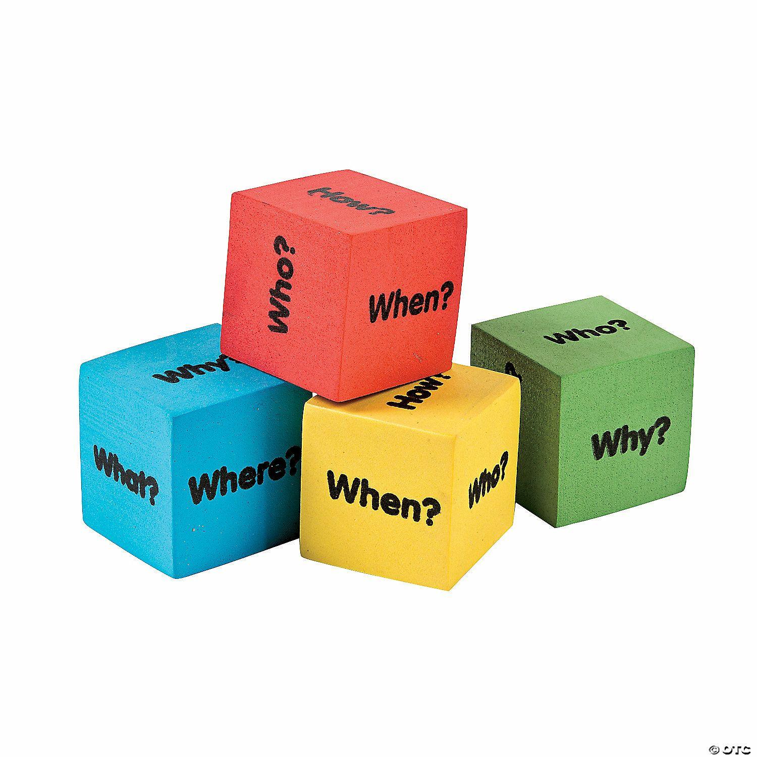 Language Arts | 1 1/2″ Who, What, Where, When, Why & How Question Foam Dice – 12 Pc.