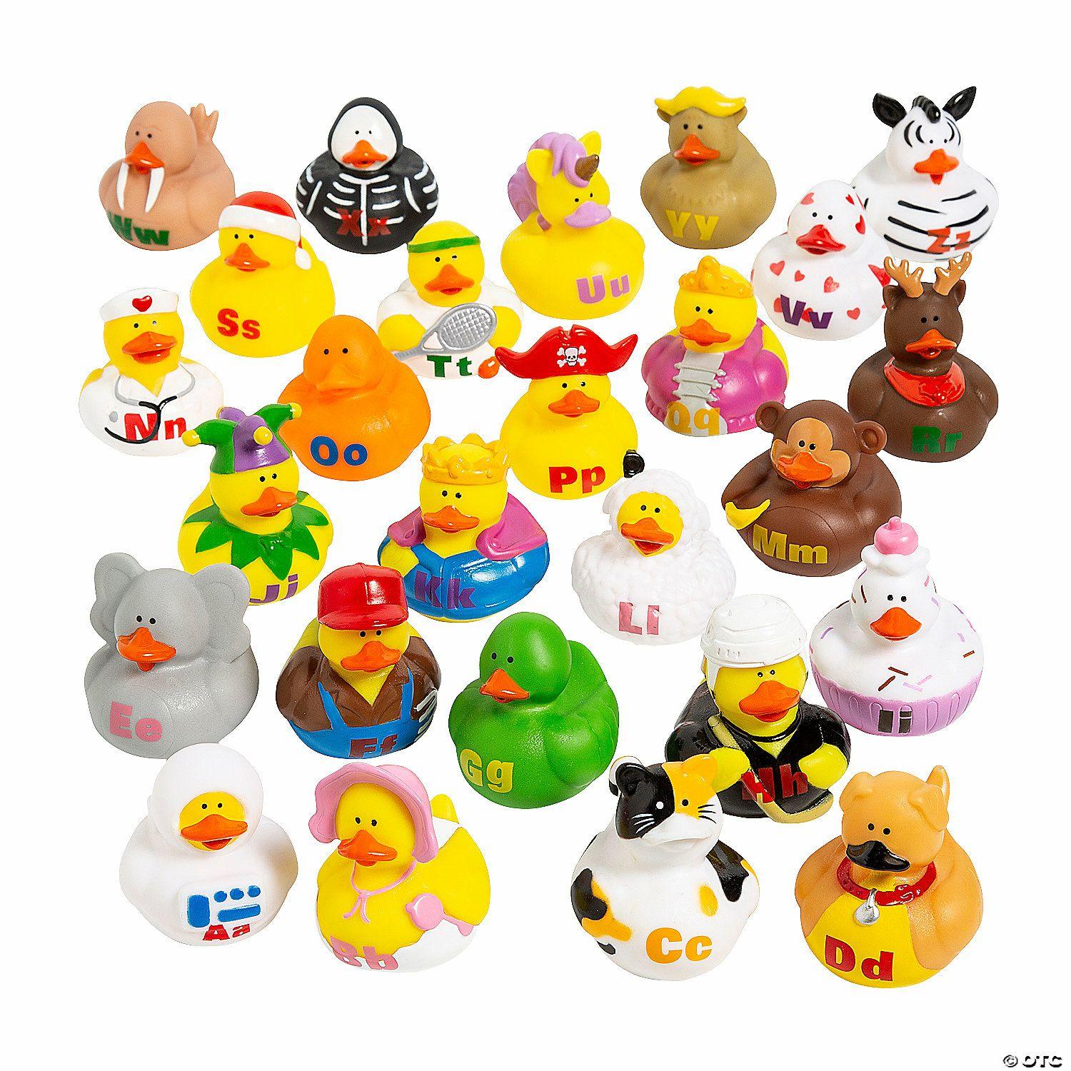 Language Arts | 2″ Multicolored Vinyl ABCs Characters Rubber Ducks – 26 Pc.