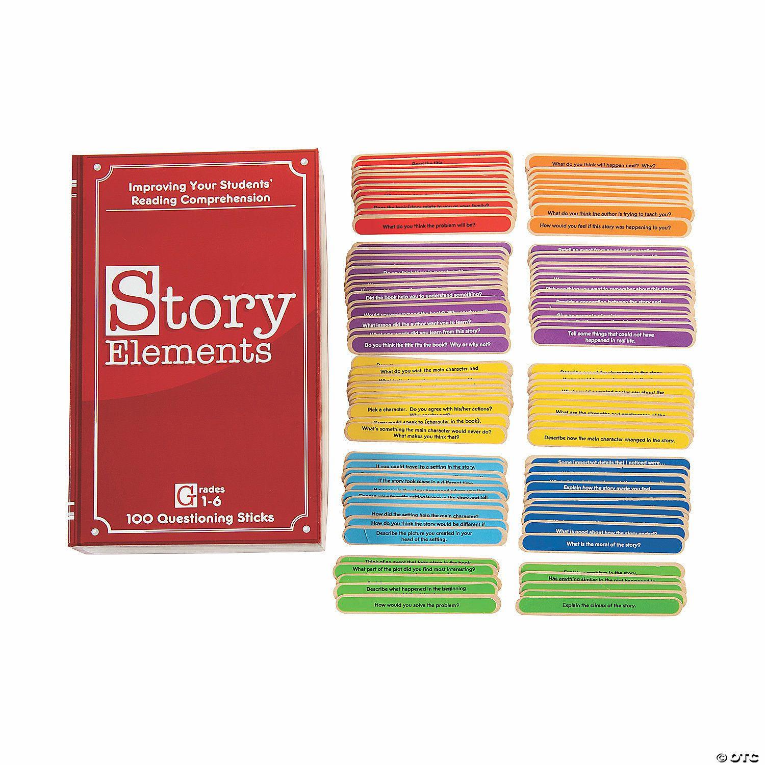 Language Arts | 3/4″ x 6″ Story Elements Assorted Colors Wood Sticks – 100 Pc.