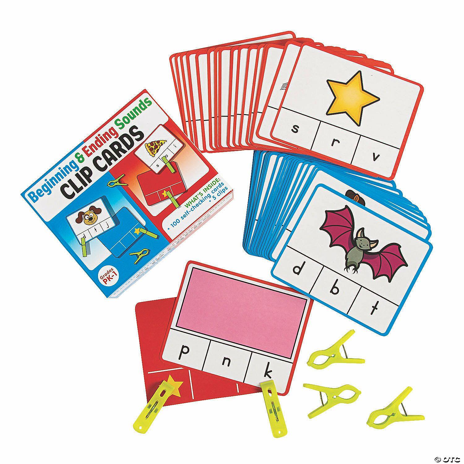 Language Arts | 5″ x 4″ Self-Checking Beginning & Ending Sounds Cardstock Clip Cards – 106 Pc.