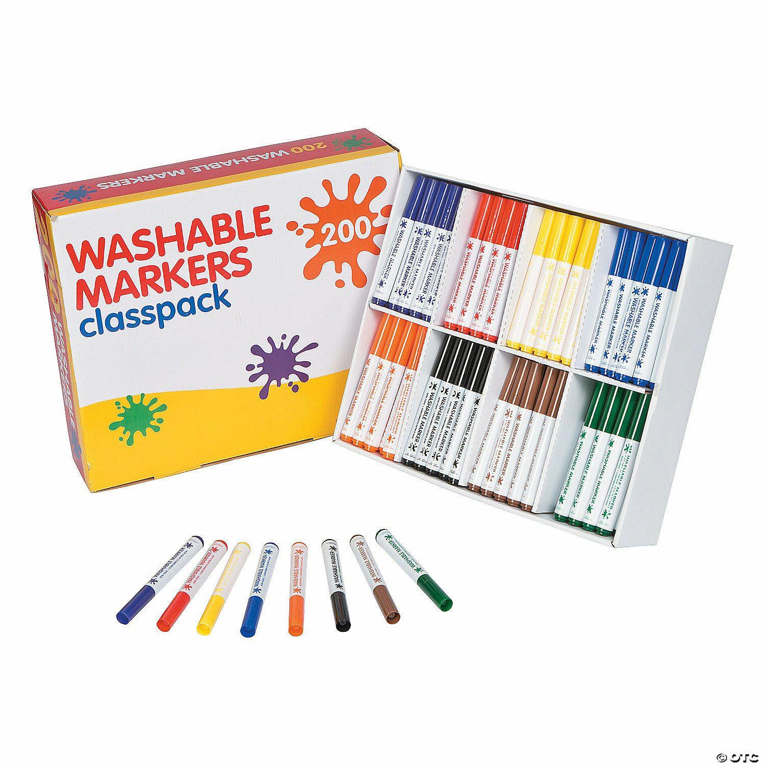 Markers | 5 1/2″ Bulk 200 Pc. Washable Marker Classpack – 8 Colors per Pack