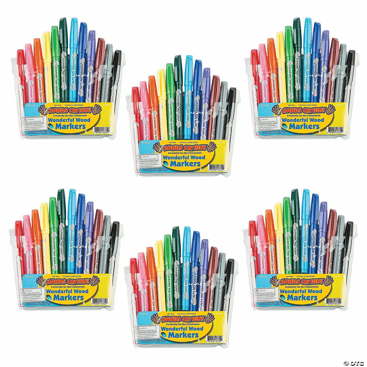 Markers | 5 1/4″ Bulk 48 Pc. Wonderful Wood Markers – 12 Colors per Set, 4 Sets per Unit