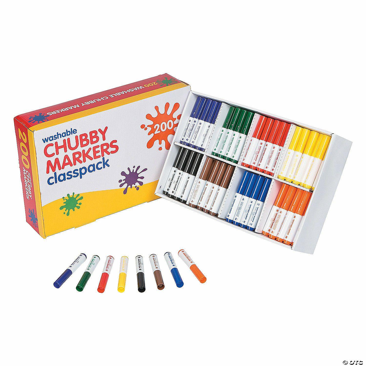 Markers | Bulk 200 Pc. Chubby Washable Marker Classpack – 8 Colors Per Pack