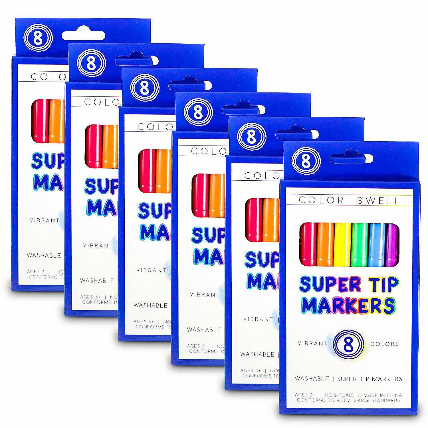 Markers | Color Swell Super Tip Markers 6 Boxes of 8 Washable Vibrant Colors (48 Total)