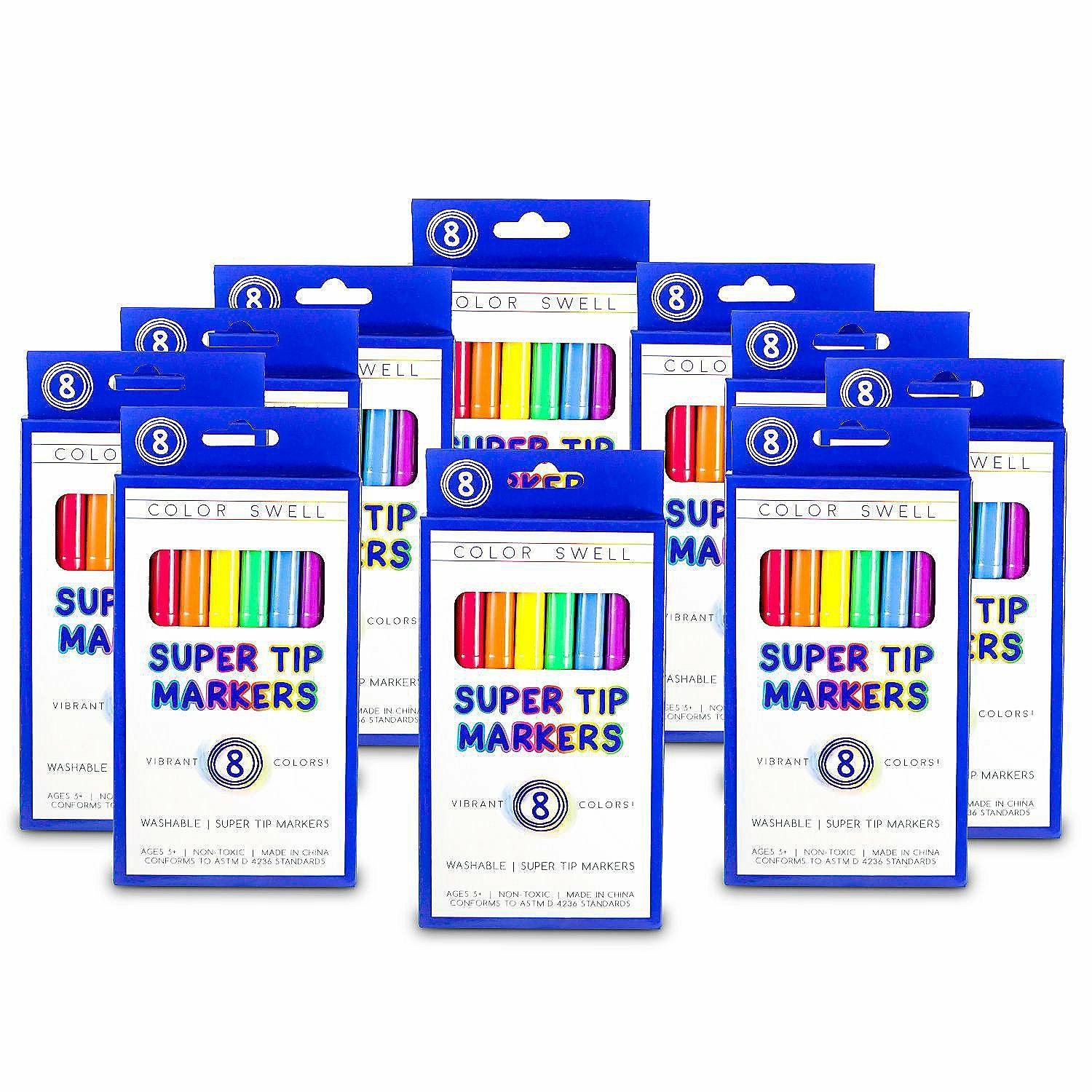 Markers | Color Swell Super Tip Washable Markers Bulk Pack 10 Boxes of 8 Vibrant Colors