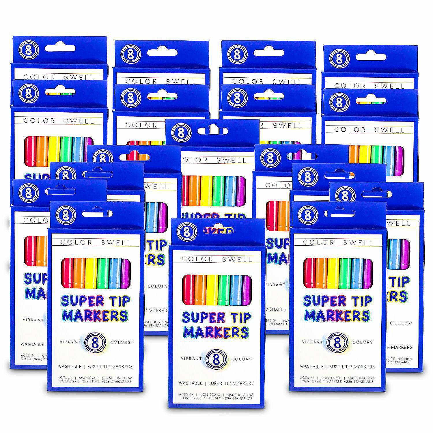 Markers | Color Swell Super Tip Washable Markers Bulk Pack 18 Boxes of 8 Vibrant Colors (144 Total)