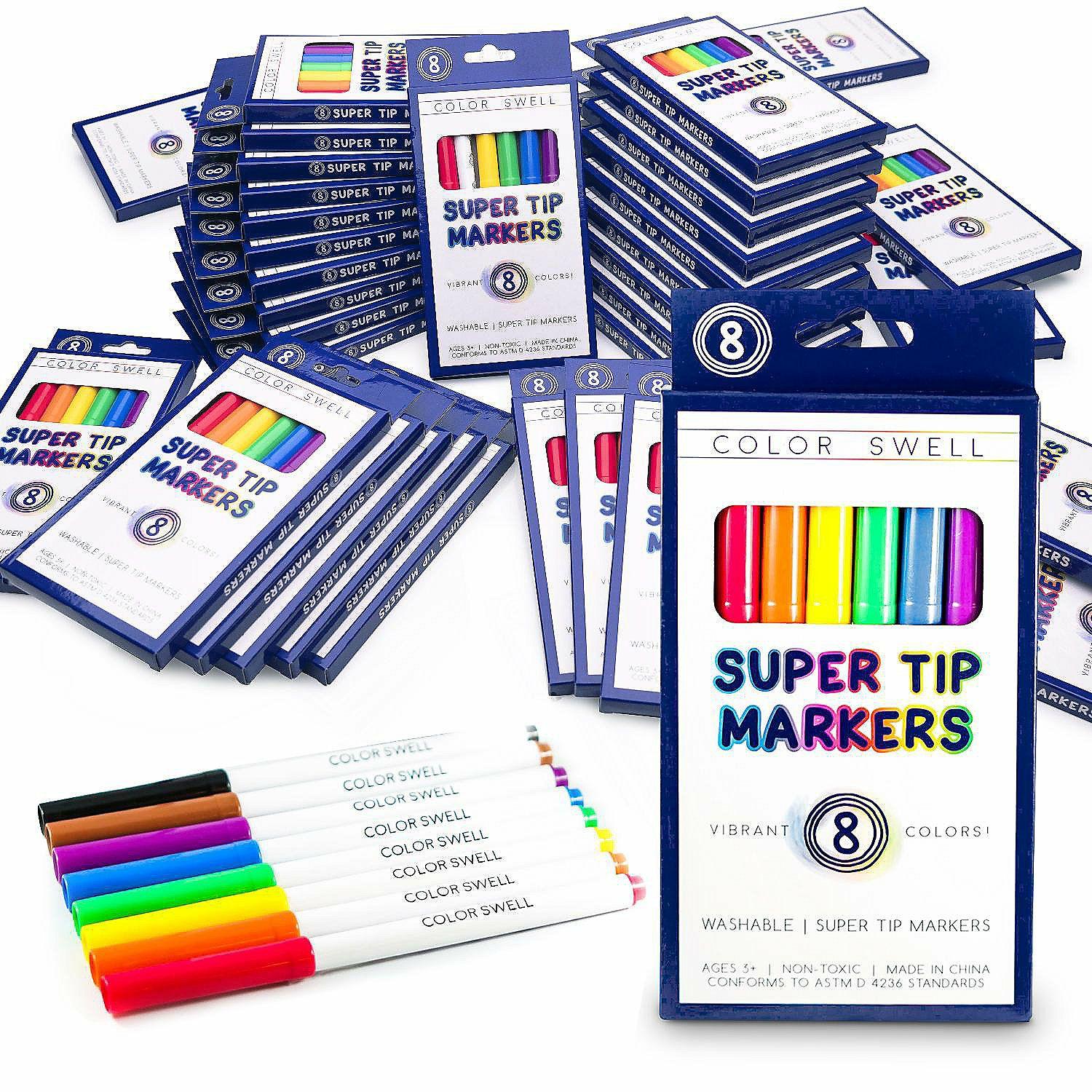 Markers | Color Swell Super Tip Washable Markers Bulk Pack 36 Boxes of 8 Vibrant Colors Each