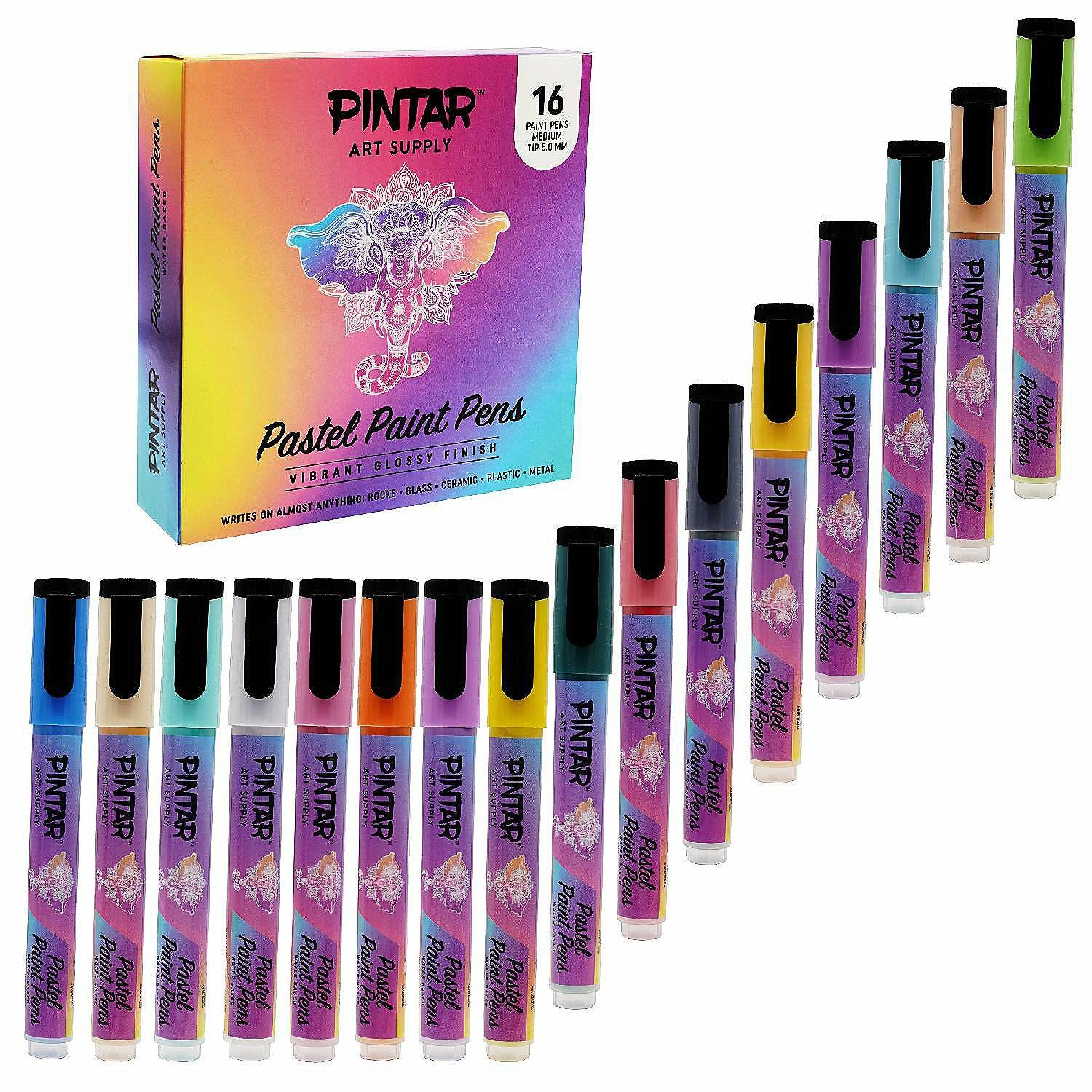 Markers | PINTAR Art Supply 16 Pack Acrylic Premium Vibrant Pastel Paint Pens Medium Tip 5.0mm Tips, Glossy, Japanese Ink Use On Rocks, Glass, Ceramic, Plastic / Default Title