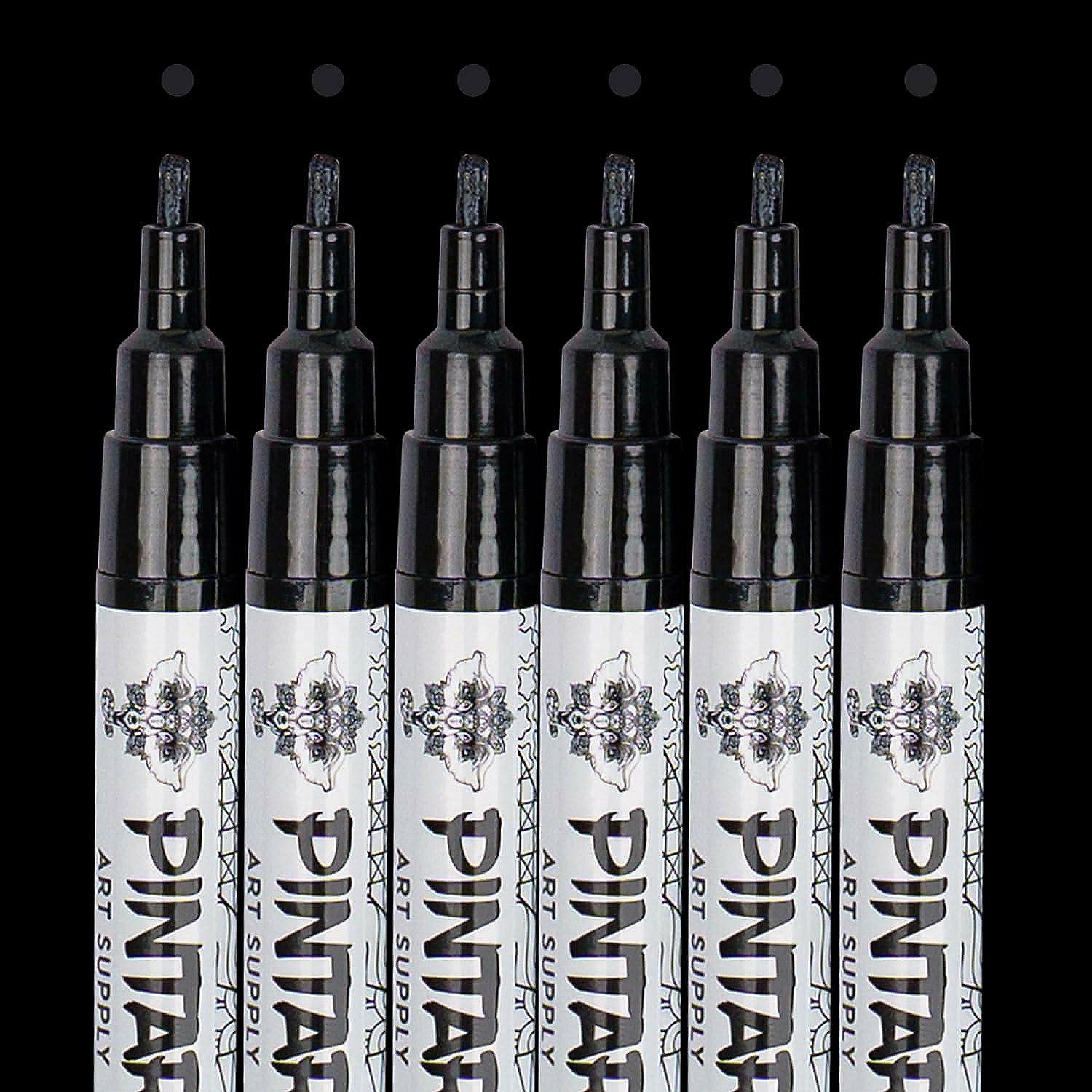 Markers | PINTAR Black Acrylic Paint Markers Black Paint Pen Pack of 6, 1mm