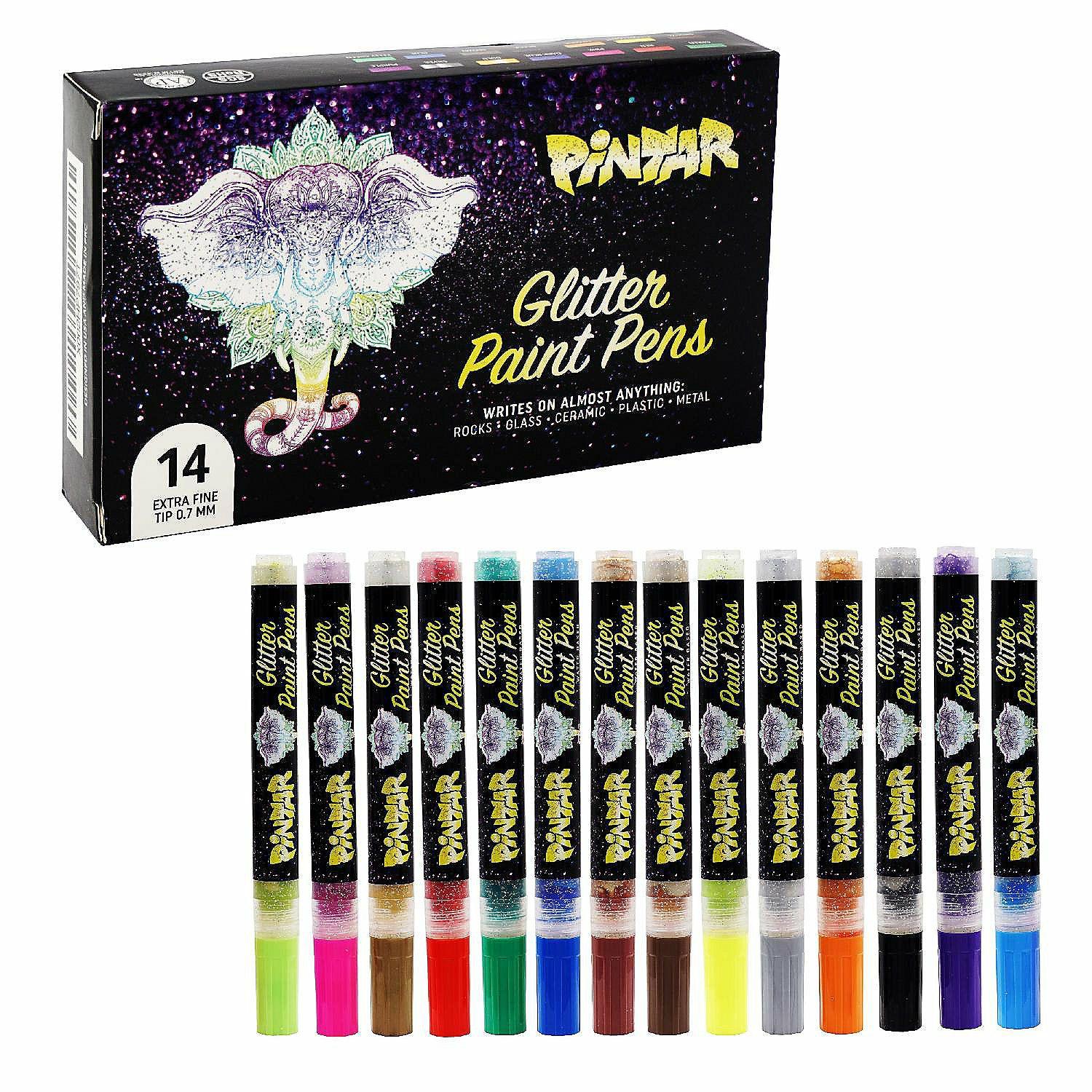 Markers | Pintar Glitter Paint Pens 14 Pack Acrylic Extra Fine Tip 0.7mm / Default Title