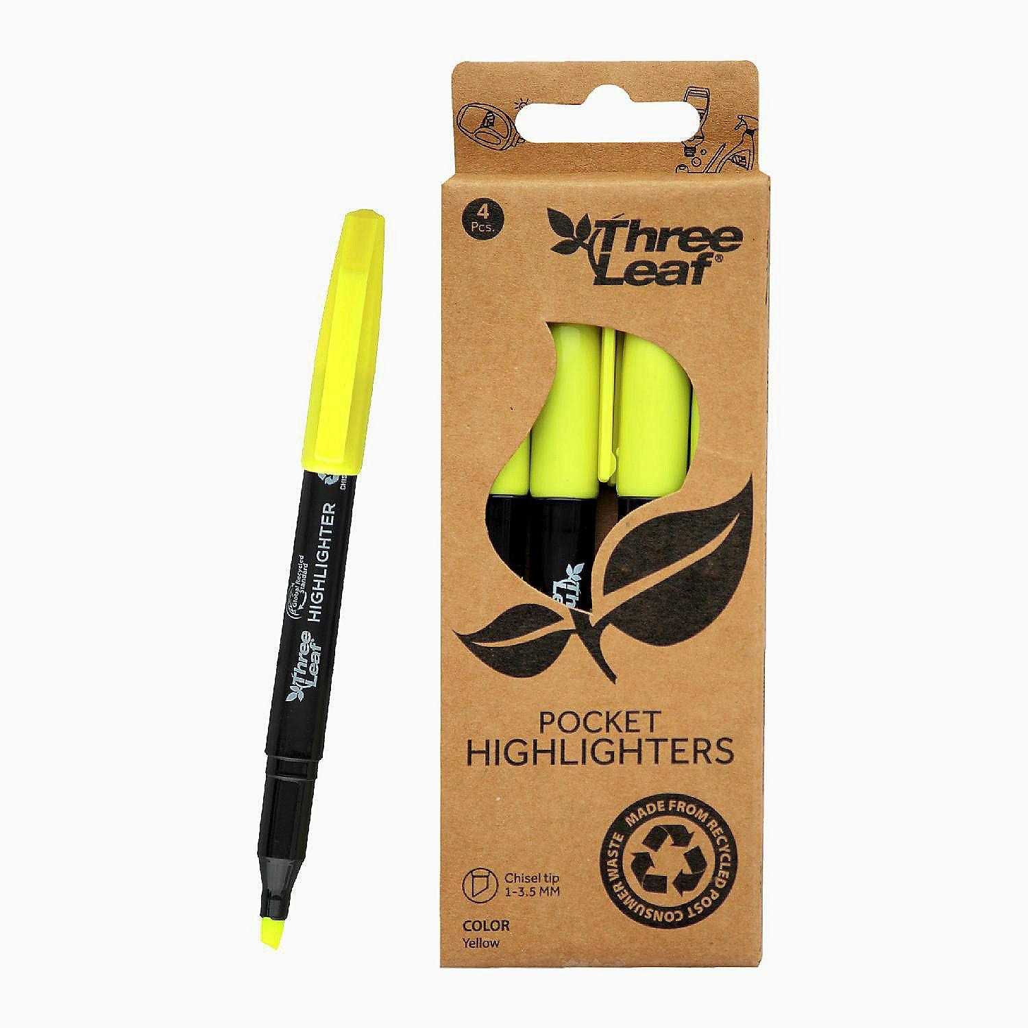 Markers | Three Leaf Highlighter 4 Pack , Yellow , Chisel Tip, Pack of 72