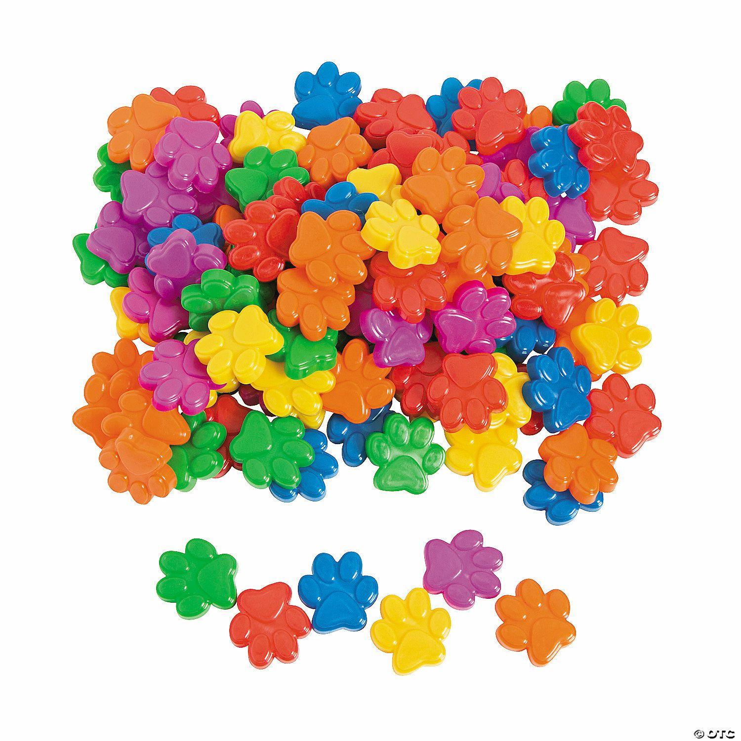 Math | 1″ Assorted Bright Colors Paw Print Plastic Counters – 125 Pc.