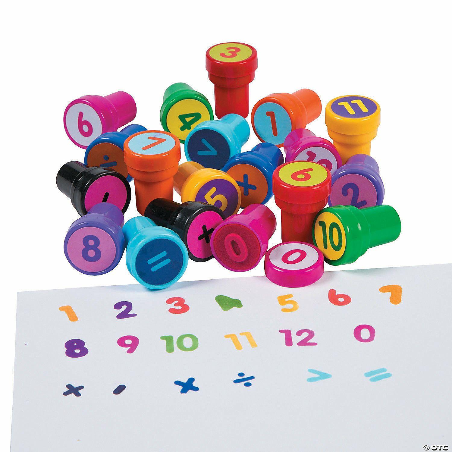 Math | 1″ Bright Color Math Numbers & Symbols Plastic Stampers – 19 Pc.