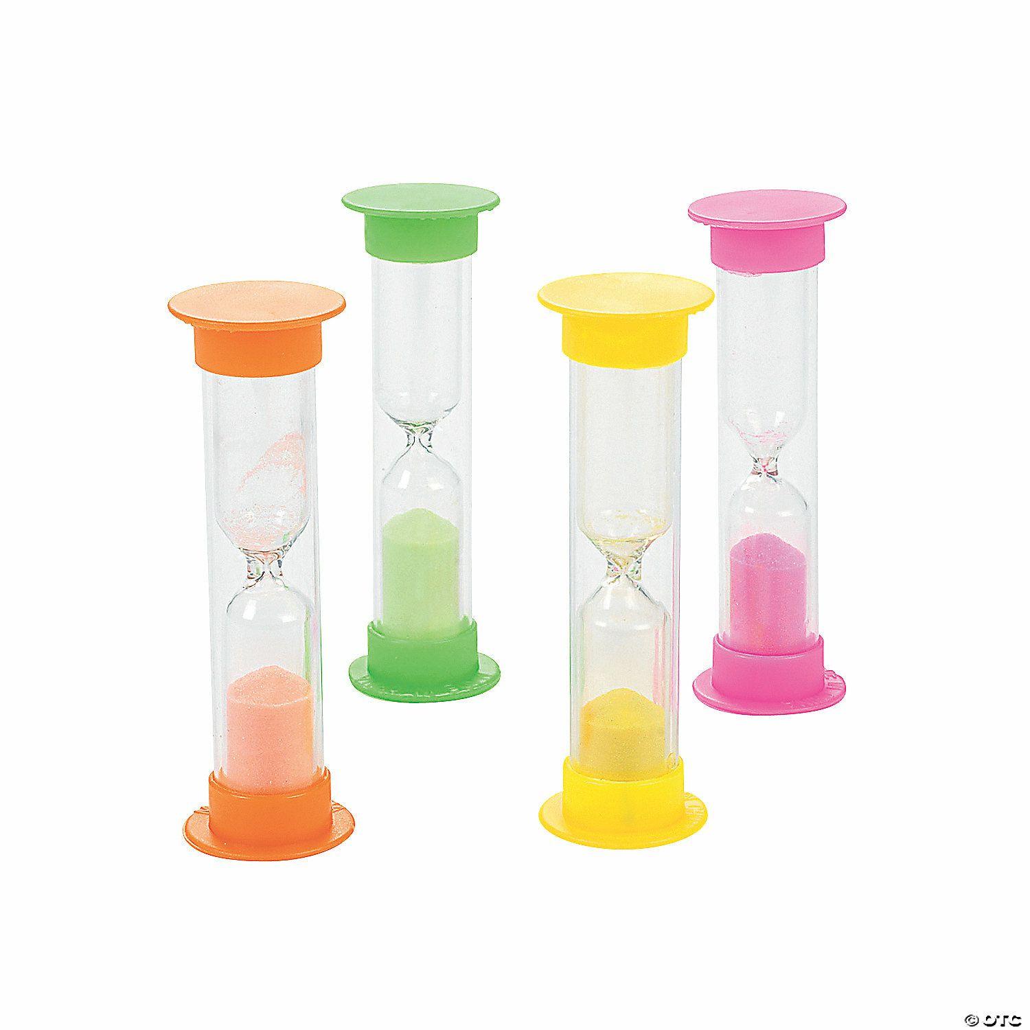 Math | 3″ 3-Minute Red, Green, Yellow and Pink Sand Timers – 12 Pc.