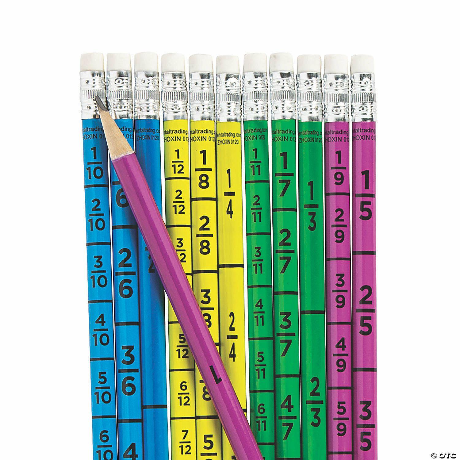 Math | 7 1/2″ Assorted Bright Colors Fraction Wood Pencils – 24 Pc.