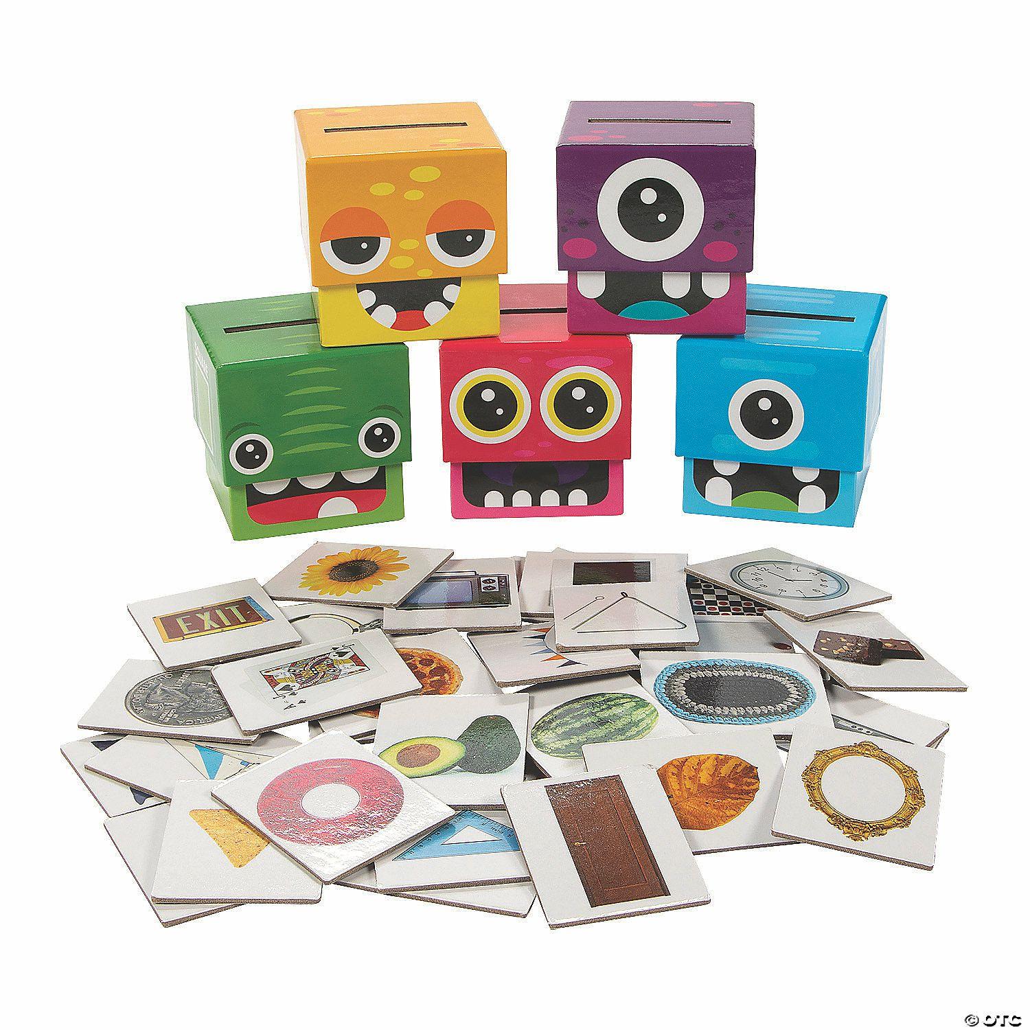 Math | Silly Monster Face Self-Checking 2D Cardboard Shape-Sorting Cards Game