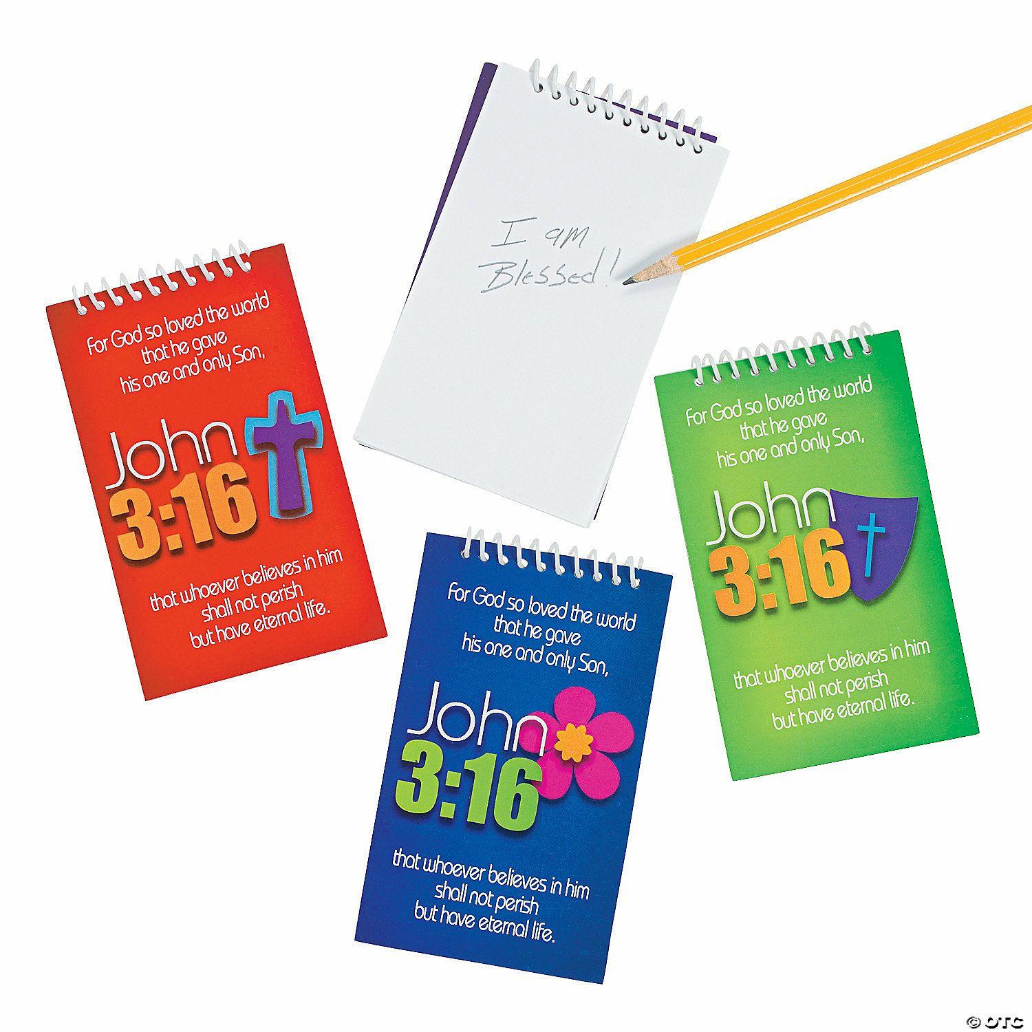 Notepads | 3 1/4″ x 4″ John 3:16 Bible Verse Paper Spiral Notepads – 24 Pc.